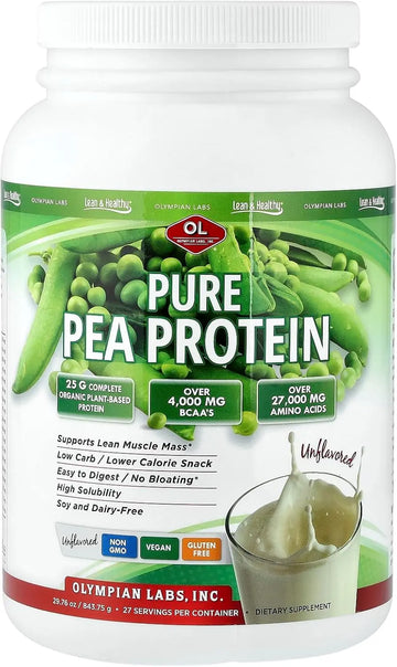 Olympian Labs Plant Based Pea Protein Powder, Unflavored - 25g of Protein, Vegan, Low Net Carbs, Gluten Free, Lactose Free, No Sugar Added, Soy Free Olympian Labs uk supplements