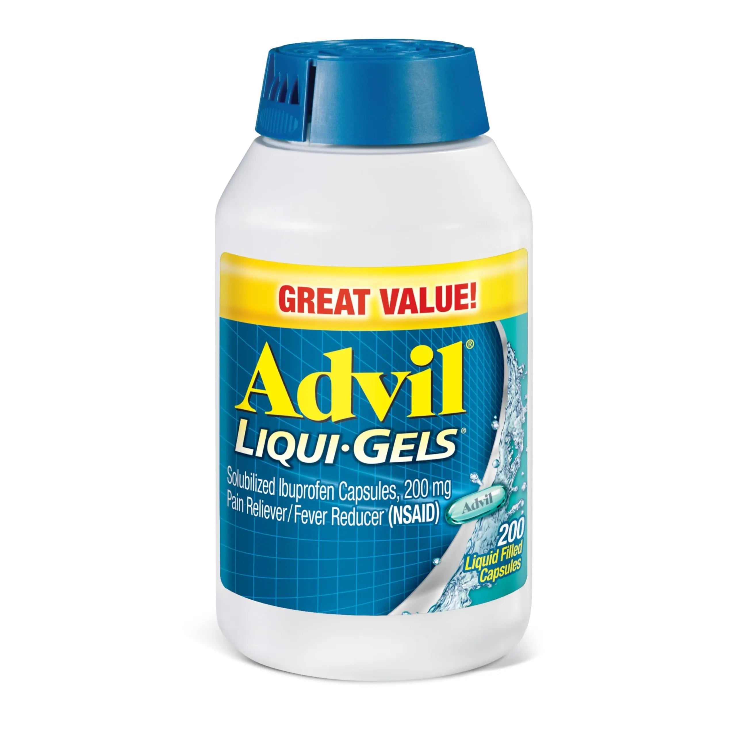 Advil Liqui-Gels Pain Reliever and Fever Reducer, Pain Medicine for Adults with Ibuprofen 200mg for Headache, Backache, Menstrual Pain and Joint Pain Relief - 200 Liquid Filled Capsules Advil uk supplements