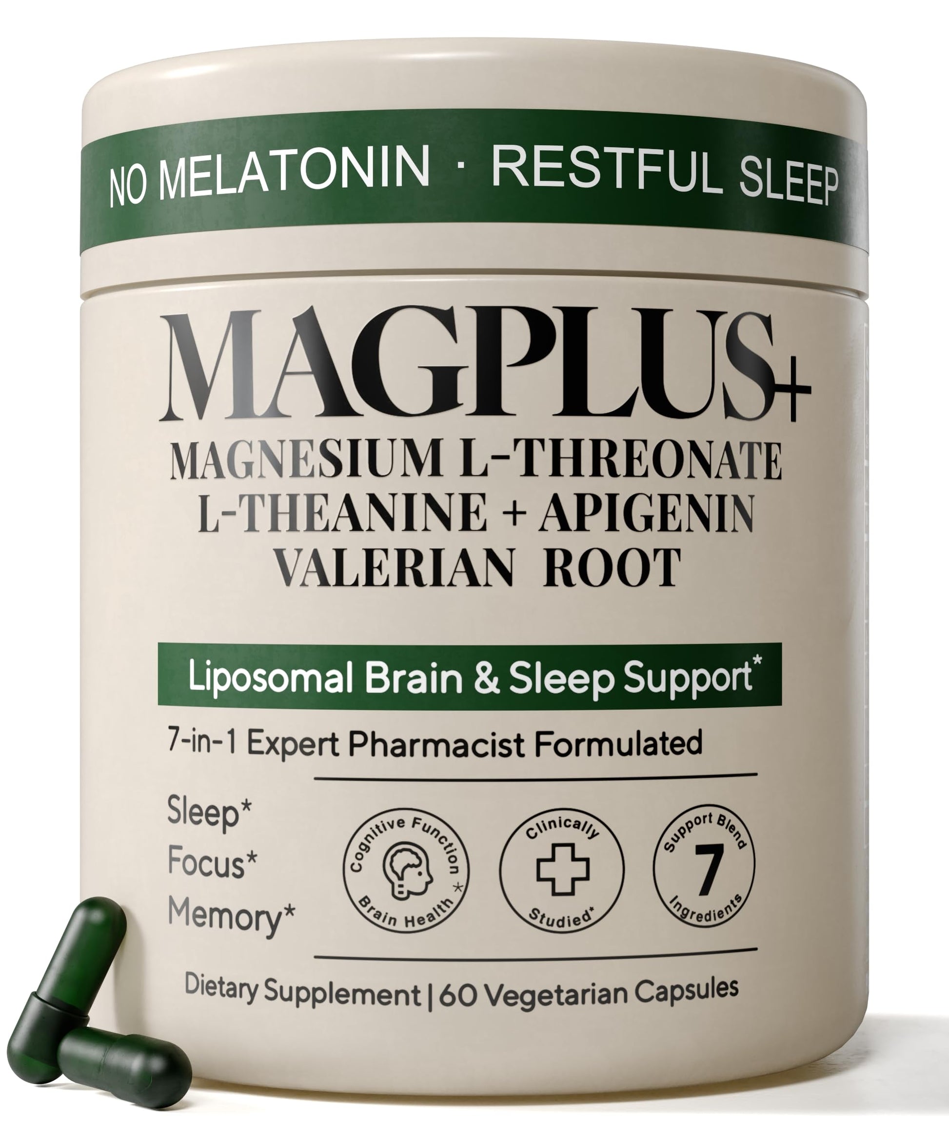 Magnesium L-Threonate with Apigenin, Valerian Root & L-Theanine – No Melatonin Restful Sleep & Brain Supplement – Clinically Studied 7-Ingredient Formula – Memory & Focus – 60 Capsules Plus+Ultra uk supplements