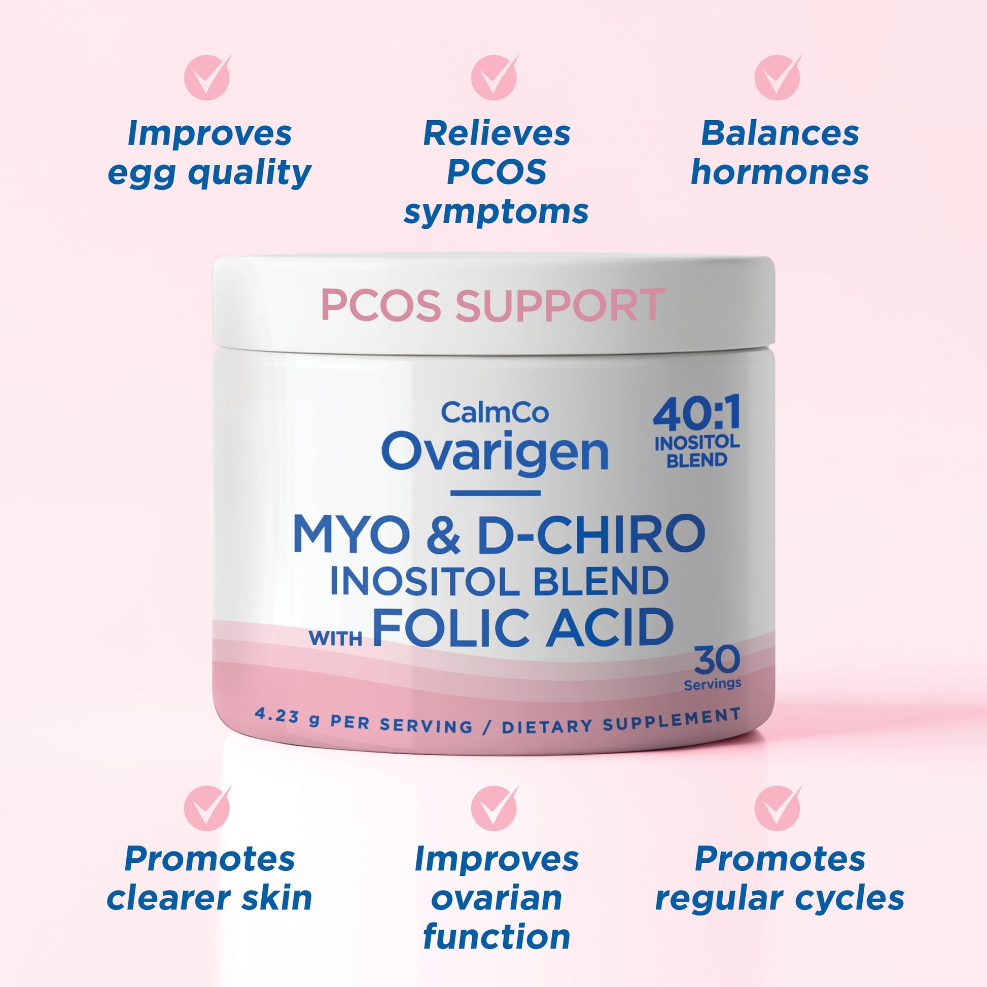 CalmCo Ovarigen Myo-Inositol & D-Chiro Inositol Supplement for Women – 40:1 Inositol Powder with Folic Acid, Fertility Supplements for PCOS, Hormone Balance and Ovarian Support (30 Servings) CalmCo uk supplements