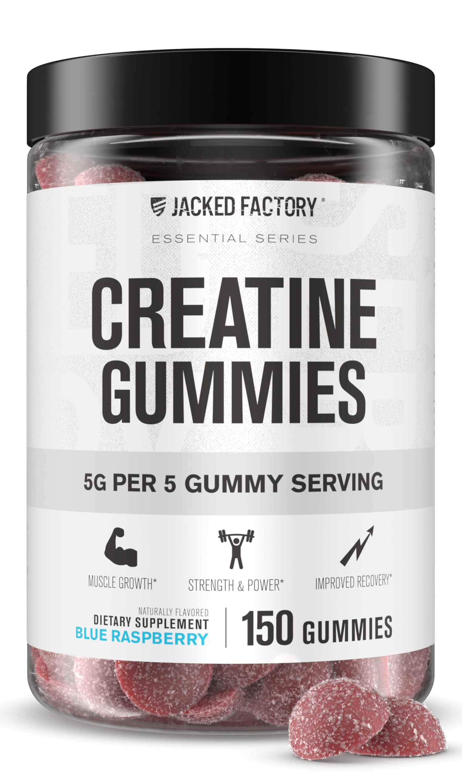 Jacked Factory Creatine Gummies 5g Daily Dose (1g per Gummy) - Creatine Gummy for Men and Women, Vegan-Friendly, Travel-Friendly, Third-Party Tested - 150 Gummies, Blue Raspberry Jacked Factory uk supplements