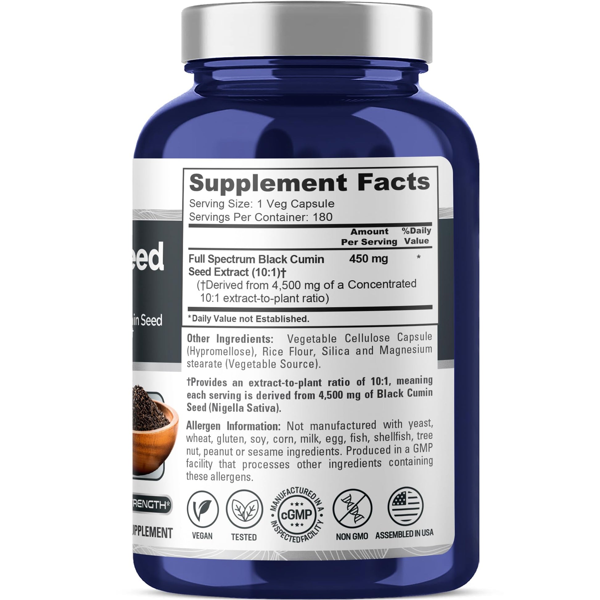 NusaPure Full Spectrum Black Cumin Seed 10:1 Extract, 450 mg Equivalent to 4,500mg 180 Veggie Powder Caps Non-GMO, Vegan Non-Oily NusaPure uk supplements