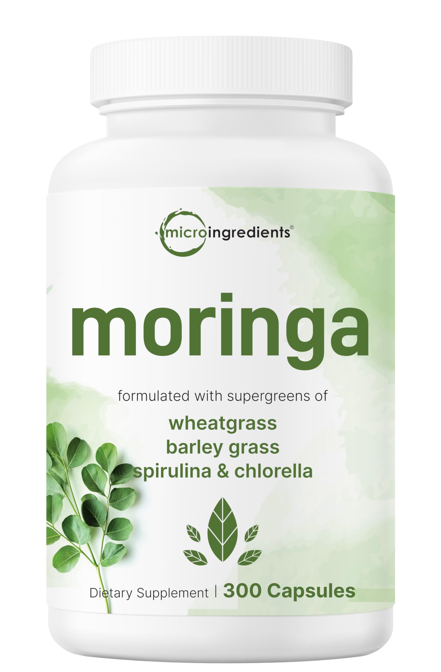 Micro Ingredients Moringa Oleifera | 300 Capsules with Supergreens Blend of Wheatgrass, Barley Grass, Spirulina, & Chlorella | Antioxidant Supplement, Energy, & Immune Support | Non-GMO Micro Ingredients uk supplements