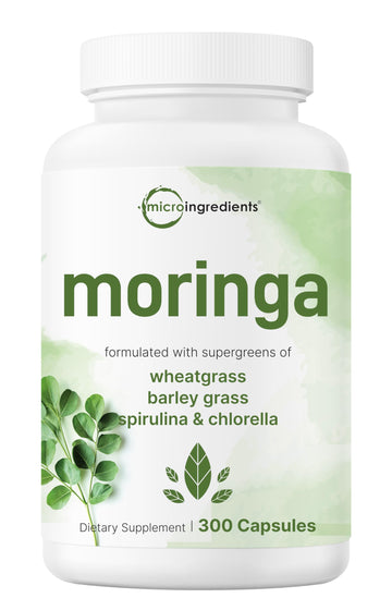 Micro Ingredients Moringa Oleifera | 300 Capsules with Supergreens Blend of Wheatgrass, Barley Grass, Spirulina, & Chlorella | Antioxidant Supplement, Energy, & Immune Support | Non-GMO Micro Ingredients uk supplements