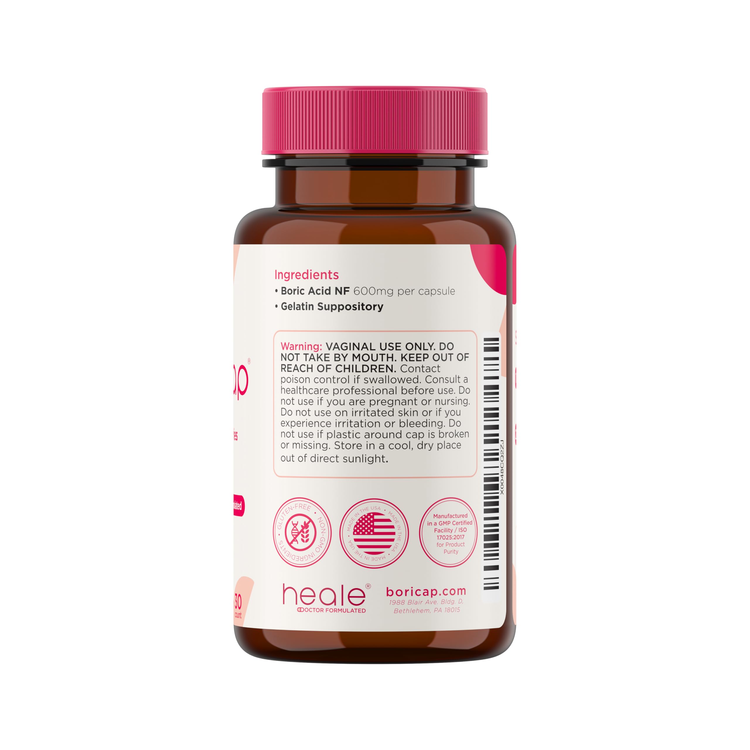 BoriCap - Boric Acid Suppositories for Women - 600 mg - Vaginal Health & Balance, Itch & Odor - Natural Relief - Feminine Care - Feminine Hygiene Products - Made in USA by Heale - 30 Capsules BoriCap uk supplements
