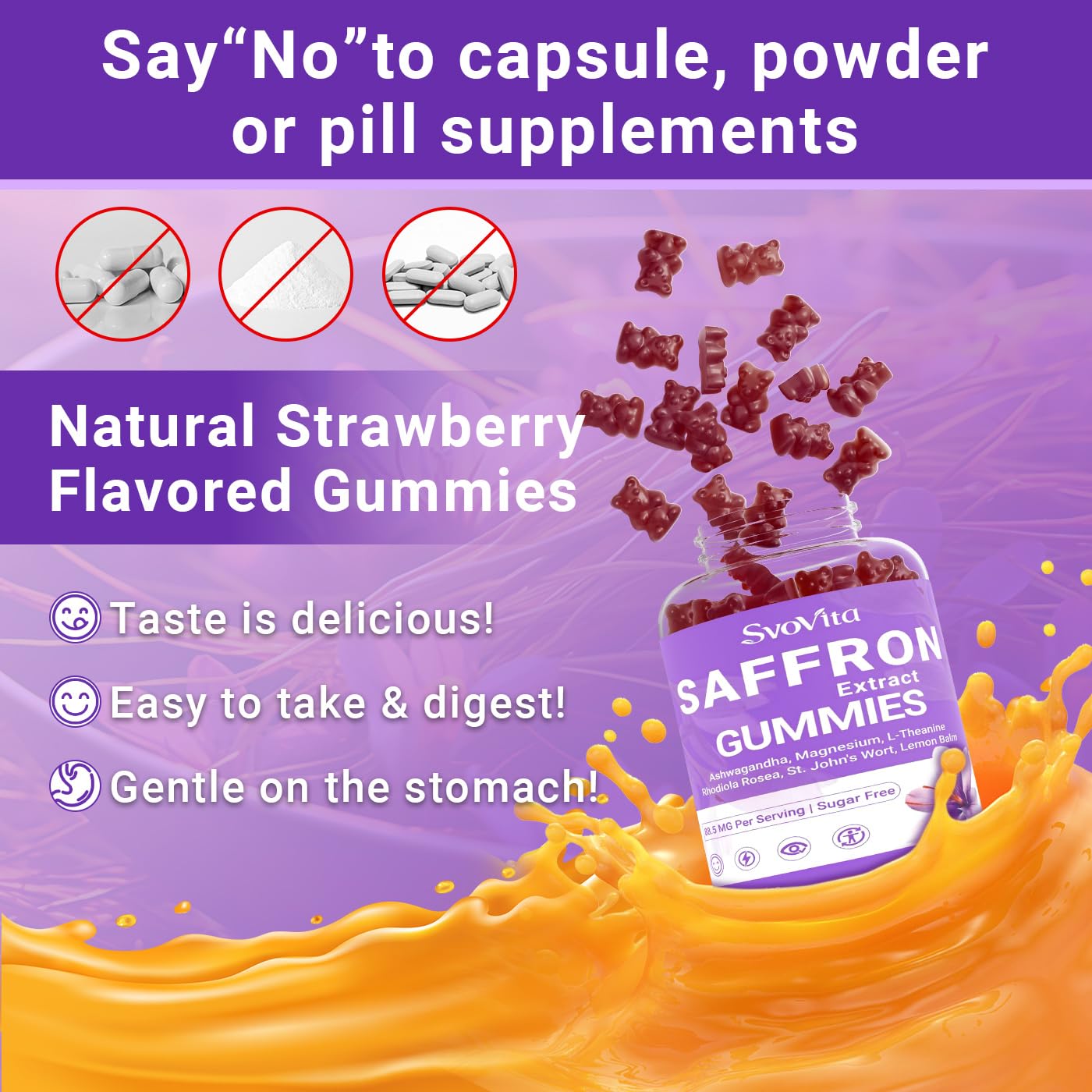 Svovita Saffron Supplements Gummies with Saffron Extract, Sugar Free 60 Count Svovita uk supplements
