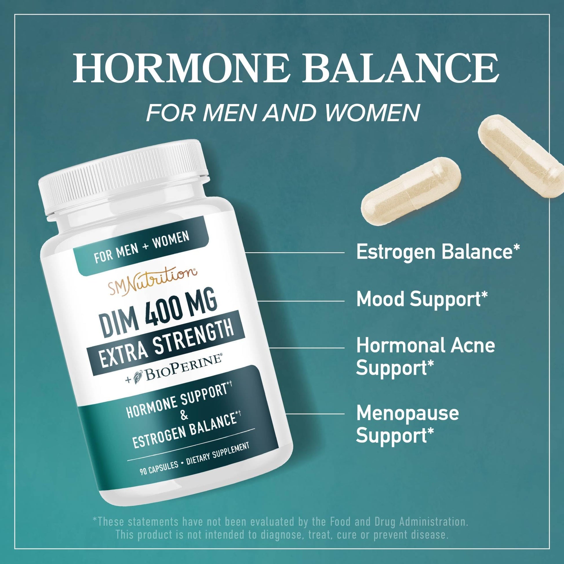 DIM Supplement 400MG Extra Strength | Hormone Balance for Men and Women | Menopause, Acne, Hot Flashes Relief, Prostate Support & Antioxidant Support | Soy-Free, Gluten-Free | SMNutrition | 90 Ct. SMNutrition uk supplements
