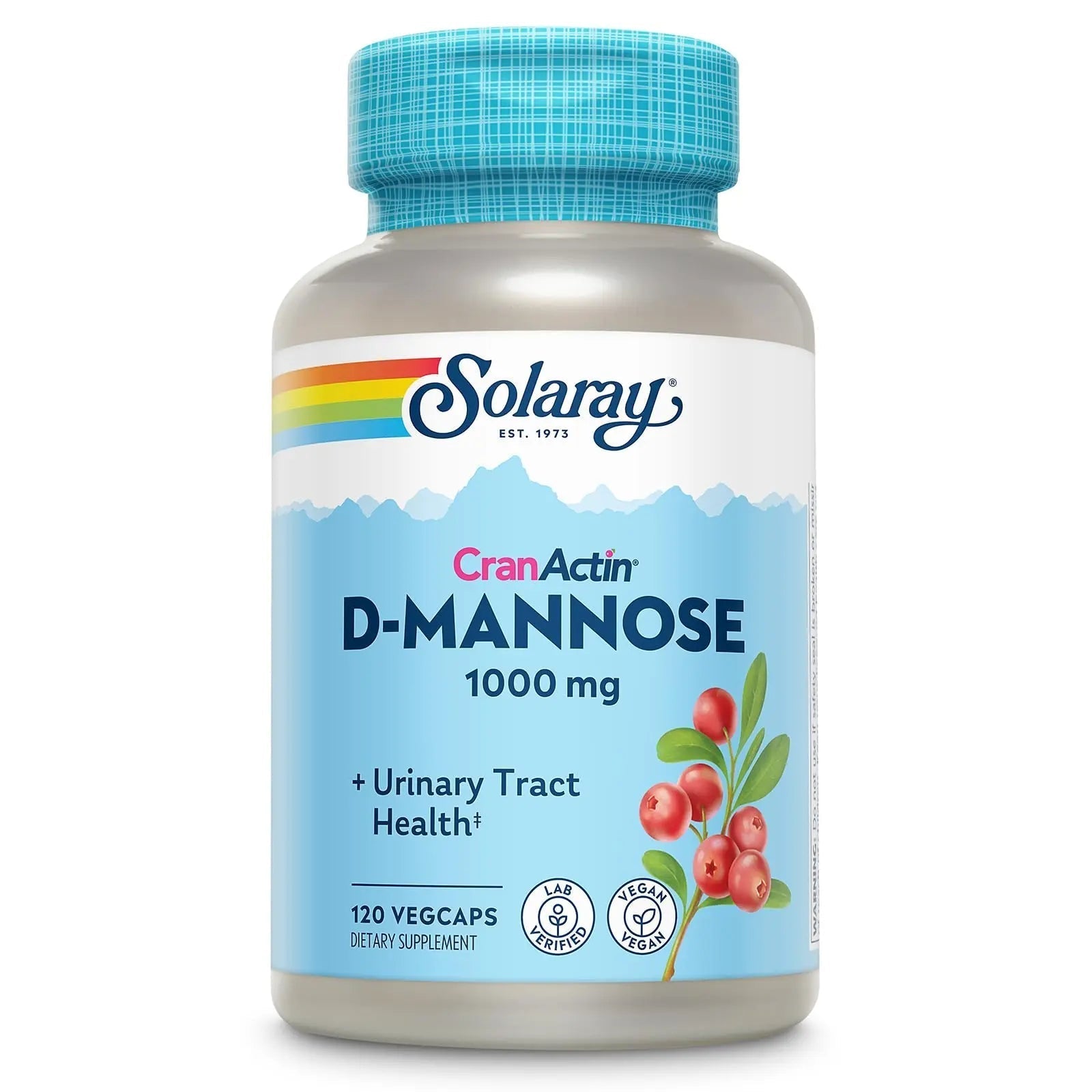 SOLARAY D-Mannose 1000mg with CranActin Cranberry Supplement 400mg, Urinary Tract Health & Bladder Support Capsules with Vitamin C, Vegan, 60 Day Guarantee, 60 Servings, 120 VegCaps (120 CT) SOLARAY uk supplements