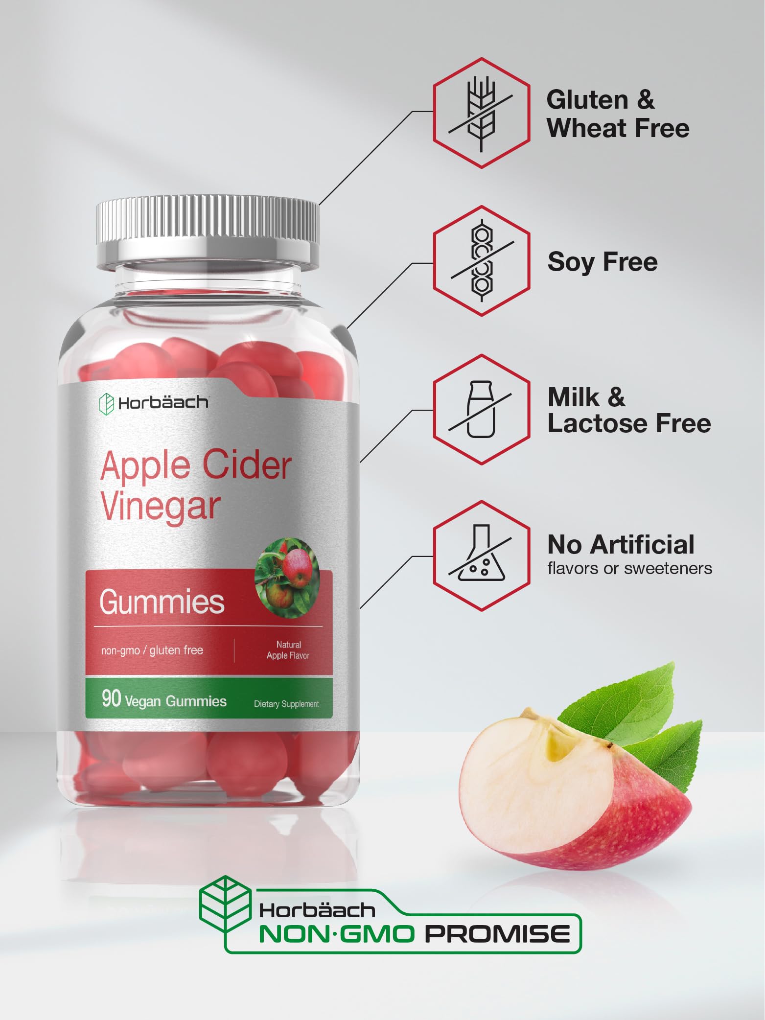 Vegan Apple Cider Vinegar Gummies | 90 Count | ACV Supplement | Natural Apple Flavor Horbäach uk supplements