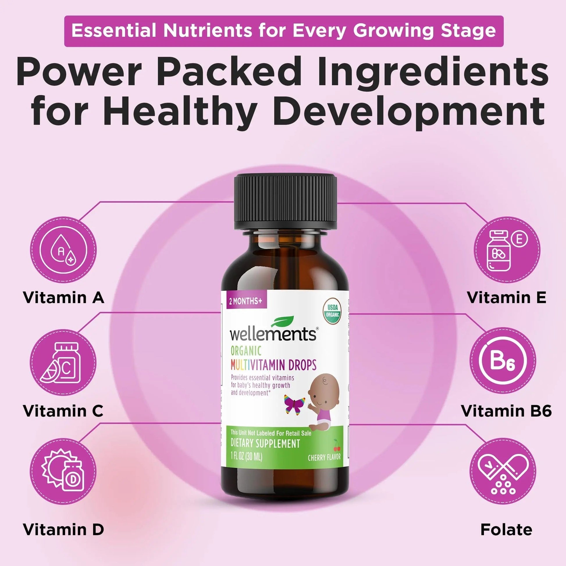 Wellements Organic Baby Multivitamin Drops (1 Fl Oz) - Cherry Flavor Liquid Multivitamins for Infants & Toddlers (2 Months+) Wellements uk supplements