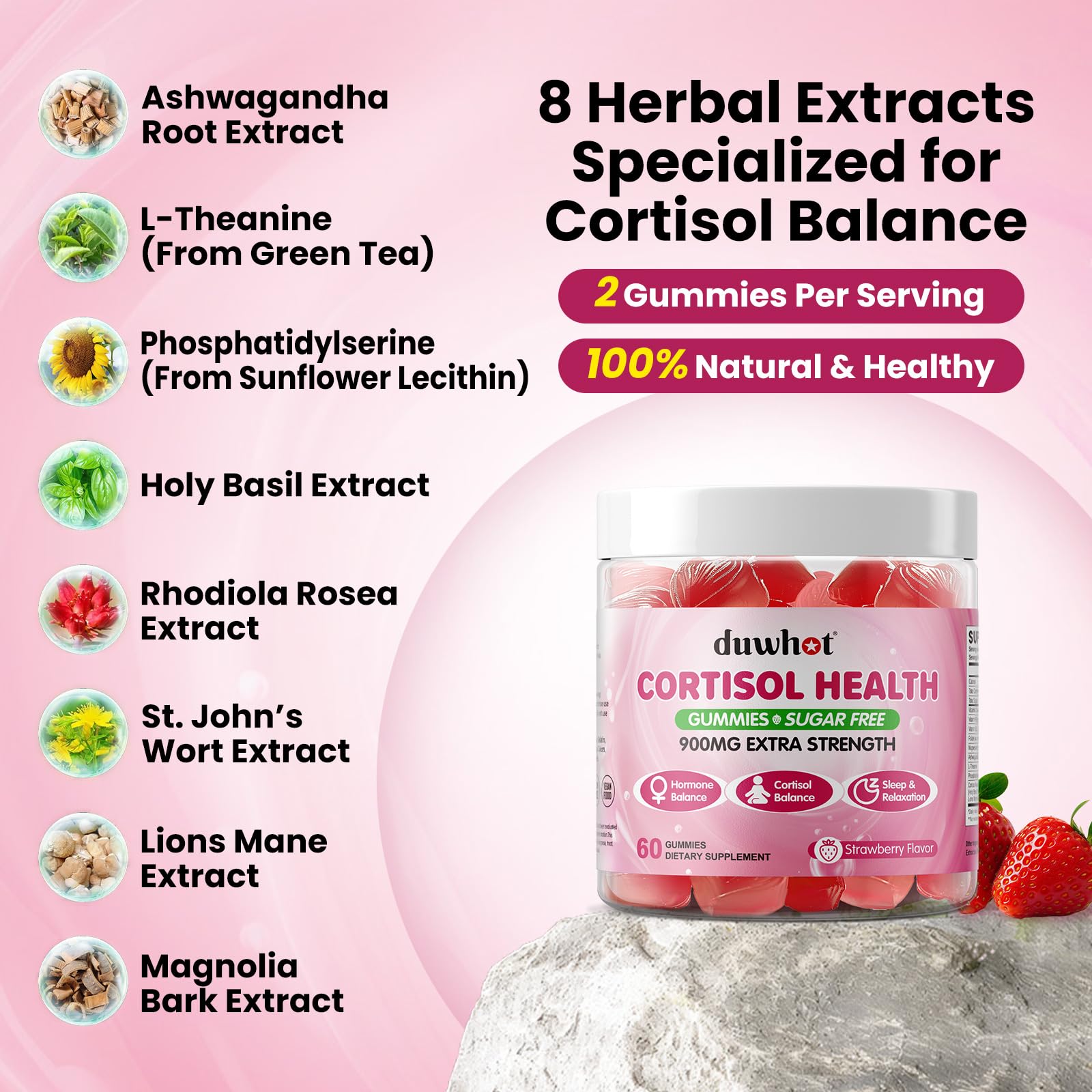 duwhot Cortisol Gummies, 15 in 1 Lower Cortisol Supplements for Women, w. Ashwagandha, Magnesium, Phosphatidylserine, Folate for Hormone Balance, Mood, Focus, Sleep Support, Sugar Free, Vegan, 60 duwhot uk supplements
