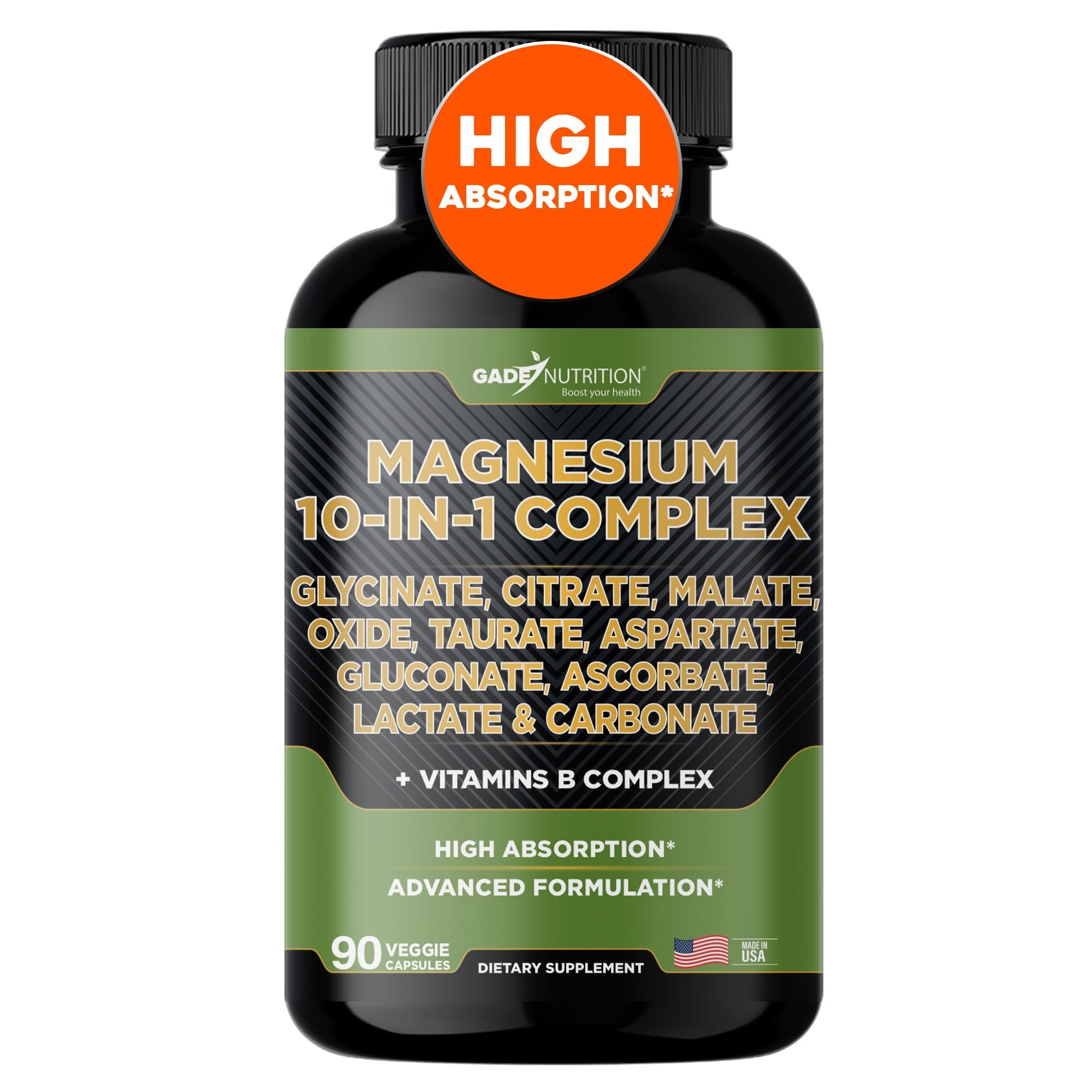 Gade Nutrition Magnesium Complex 10 in 1 - Glycinate, Citrate, Malate, Oxide, Taurate, Aspartate, Gluconate Ascorbate Lactate Carbonate Zinc Copper Manganese & Vitamins 90 Count GADE NUTRITION BOOST YOUR HEALTH uk supplements
