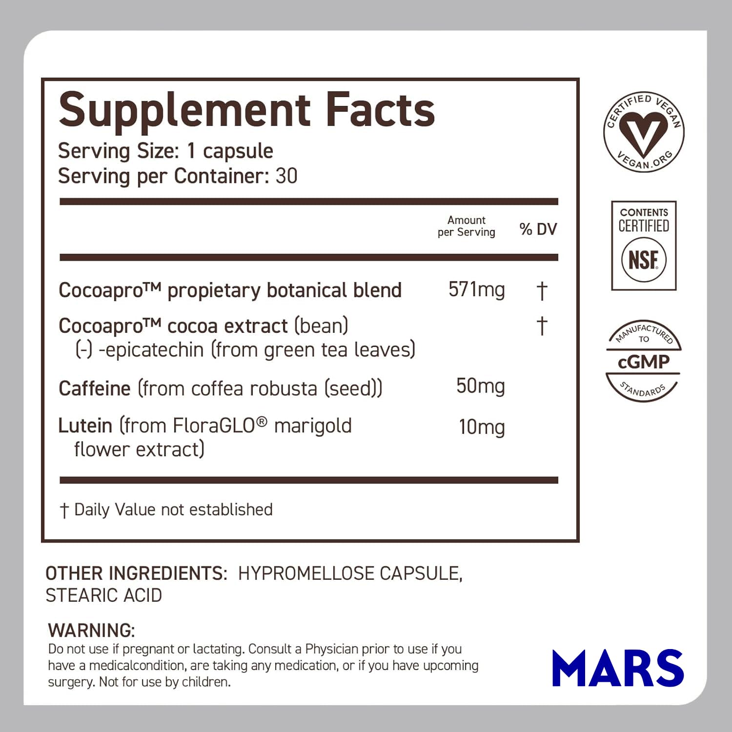 CocoaVia Memory & Focus Brain Supplement, 90 Day, Cocoa Flavanol Blend, Lutein, Added Caffeine for Boost. Improve Cognitive Function, Attention, Vegan & Plant Based, 90 Capsules CocoaVia uk supplements