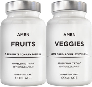 Amen Fruits + Veggies Vitamins Bundle, Raw Whole Food Multivitamin Capsules, Greens Vegetables, Red Fruits & Berries Vegan Blend, Fibers + Phytonutrients Superfood Minerals Supplement, Non-GMO, 180 ct Amen uk supplements