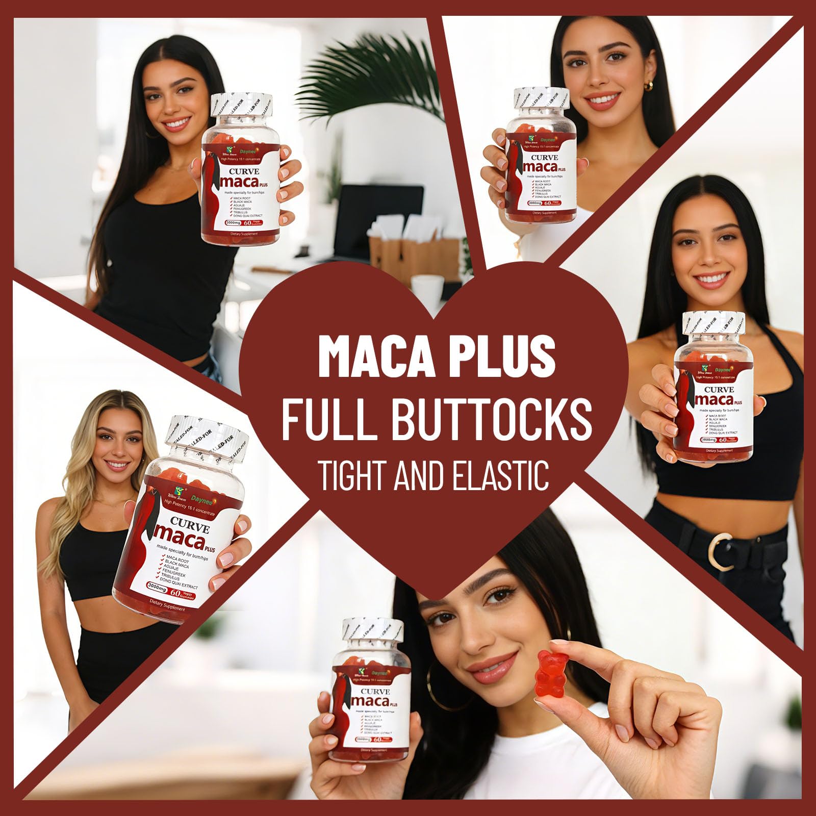 Wins Town Maca Plus Gummies 3000mg, Glute Boost Vitamins for Women, Supports Curves, Energy & Skin Health, Strawberry Flavor, Vegan, 60 Count Wins Town uk supplements