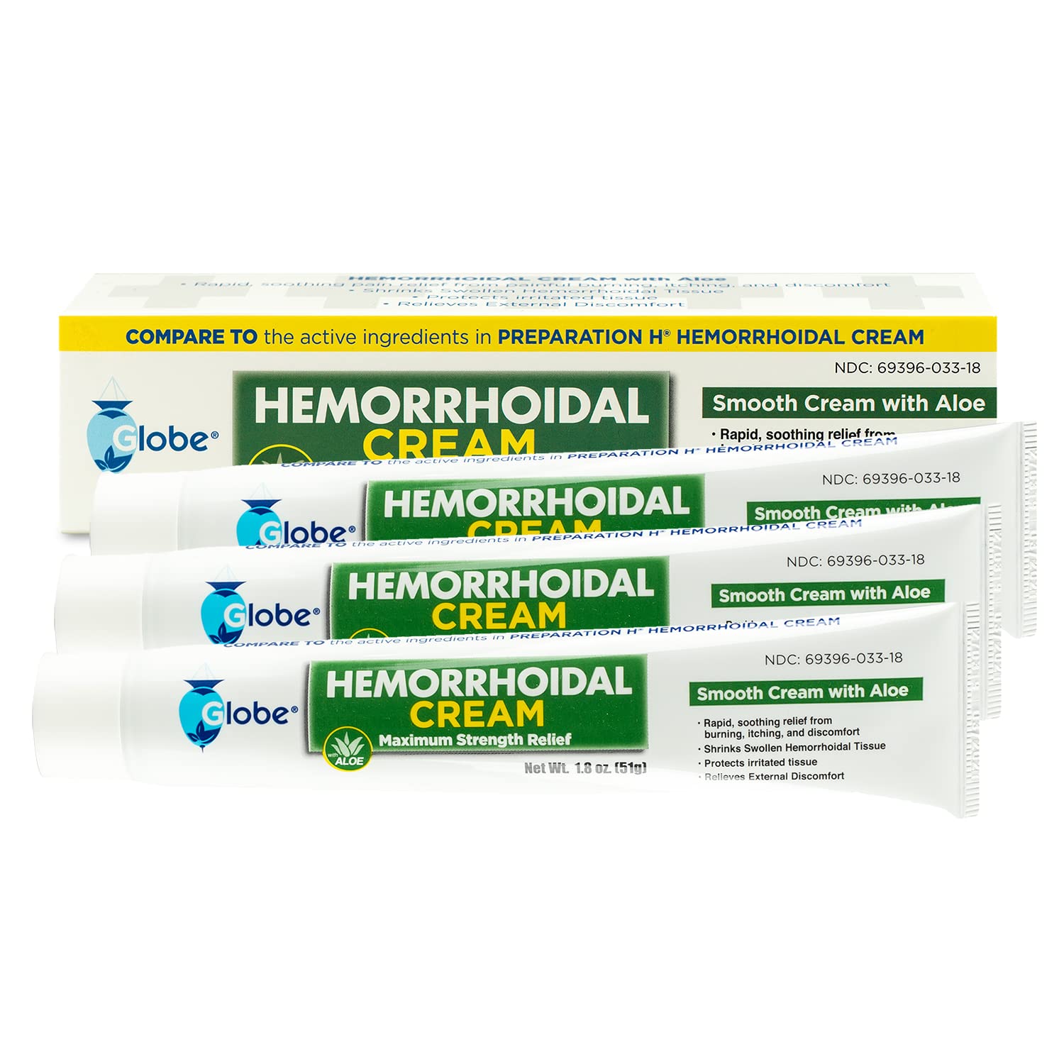 Globe Hemorrhoidal Cream (2 Pack) 1.8 oz w/Applicator Phenylephrine, Pramoxine with Aloe, Relief from Burning, Itching and Discomfort of Hemorrhoids. Globe uk supplements