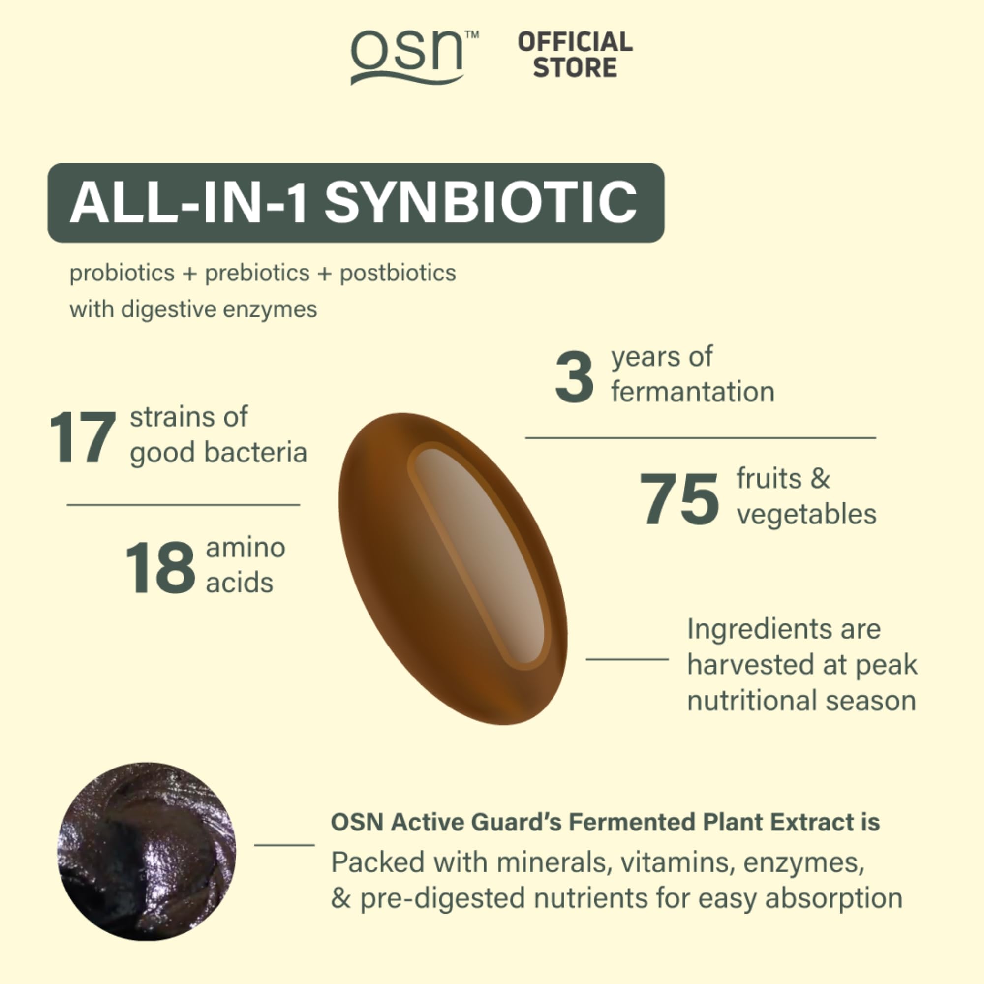 OSN Probiotics for Women Men ActiveGuard 3 Year Japanese Fermented Synbiotic - 17 Strains Prebiotics Postbiotics - Gut Health Digestive Enzymes - 60 Shelf Stable Softgels OSN uk supplements