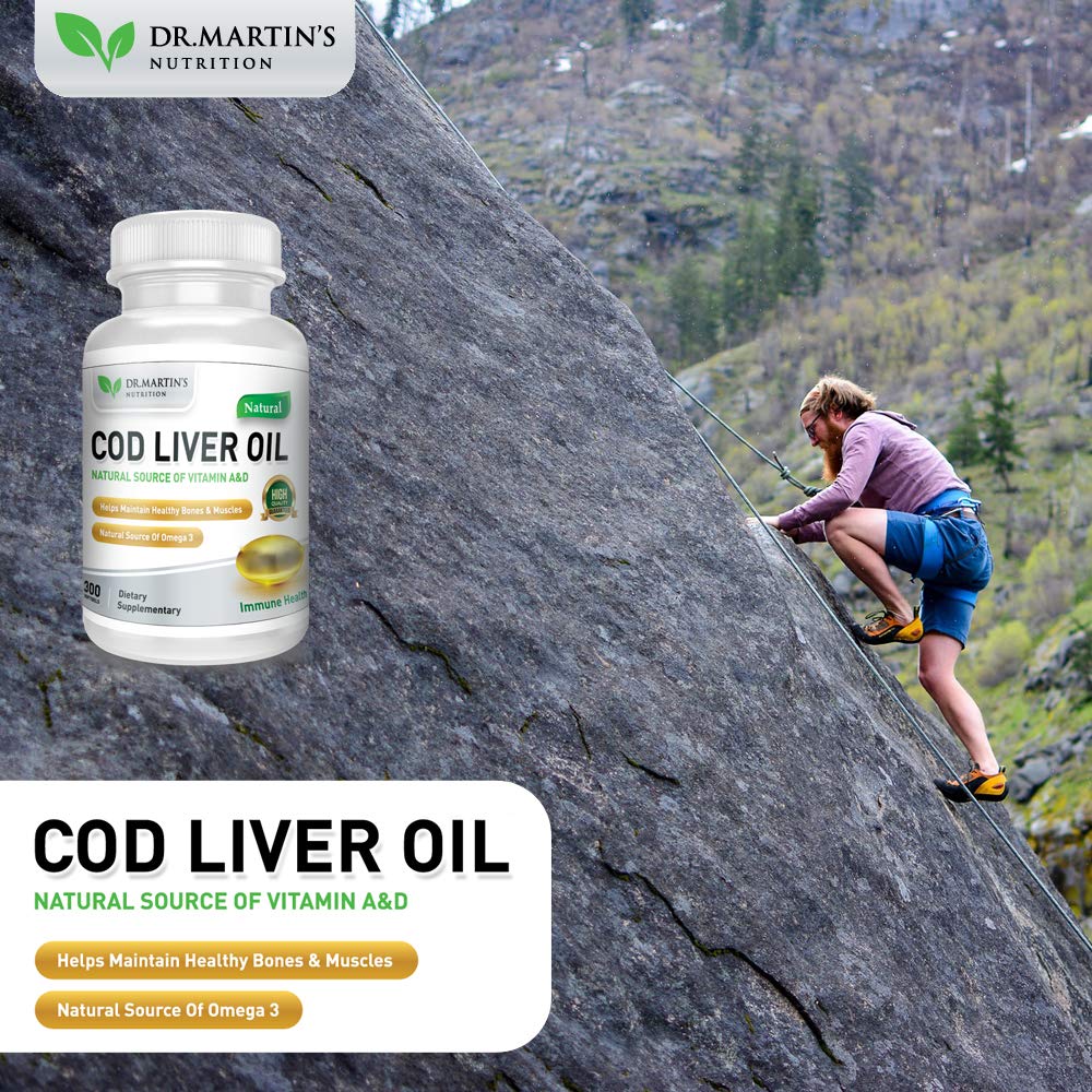 COD Liver Oil | 300 Softgels | Natural Source of Omega 3 Fatty Acids | Triple Strength | Best Immune Health, Healthy Bones & Muscle Dietary Supplement | DR. MARTIN'S NUTRITION uk supplements