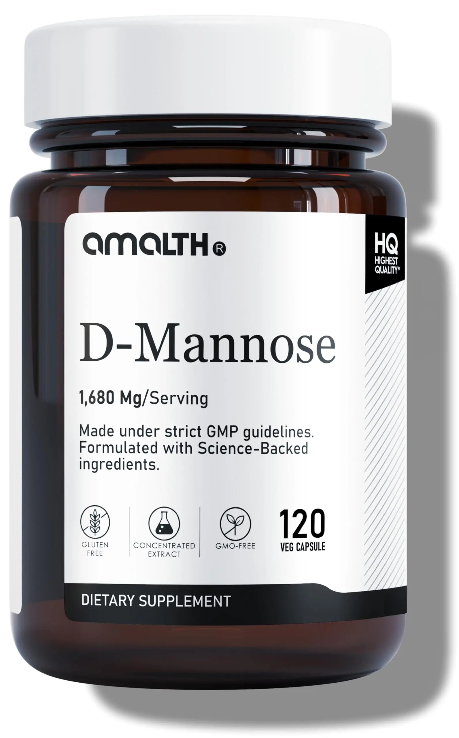 AMALTH D-Mannose Capsules 1680 mg per Serving, 120 Vegan Capsules, Pure Single Ingredient Mannose Supplement, Urinary Tract Support, UTI Wellness Support, Non GMO, Gluten Free AMALTH uk supplements