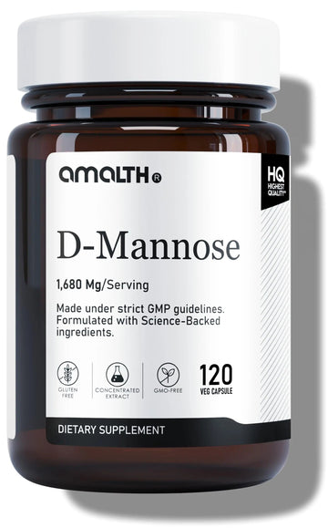AMALTH D-Mannose Capsules 1680 mg per Serving, 120 Vegan Capsules, Pure Single Ingredient Mannose Supplement, Urinary Tract Support, UTI Wellness Support, Non GMO, Gluten Free AMALTH uk supplements