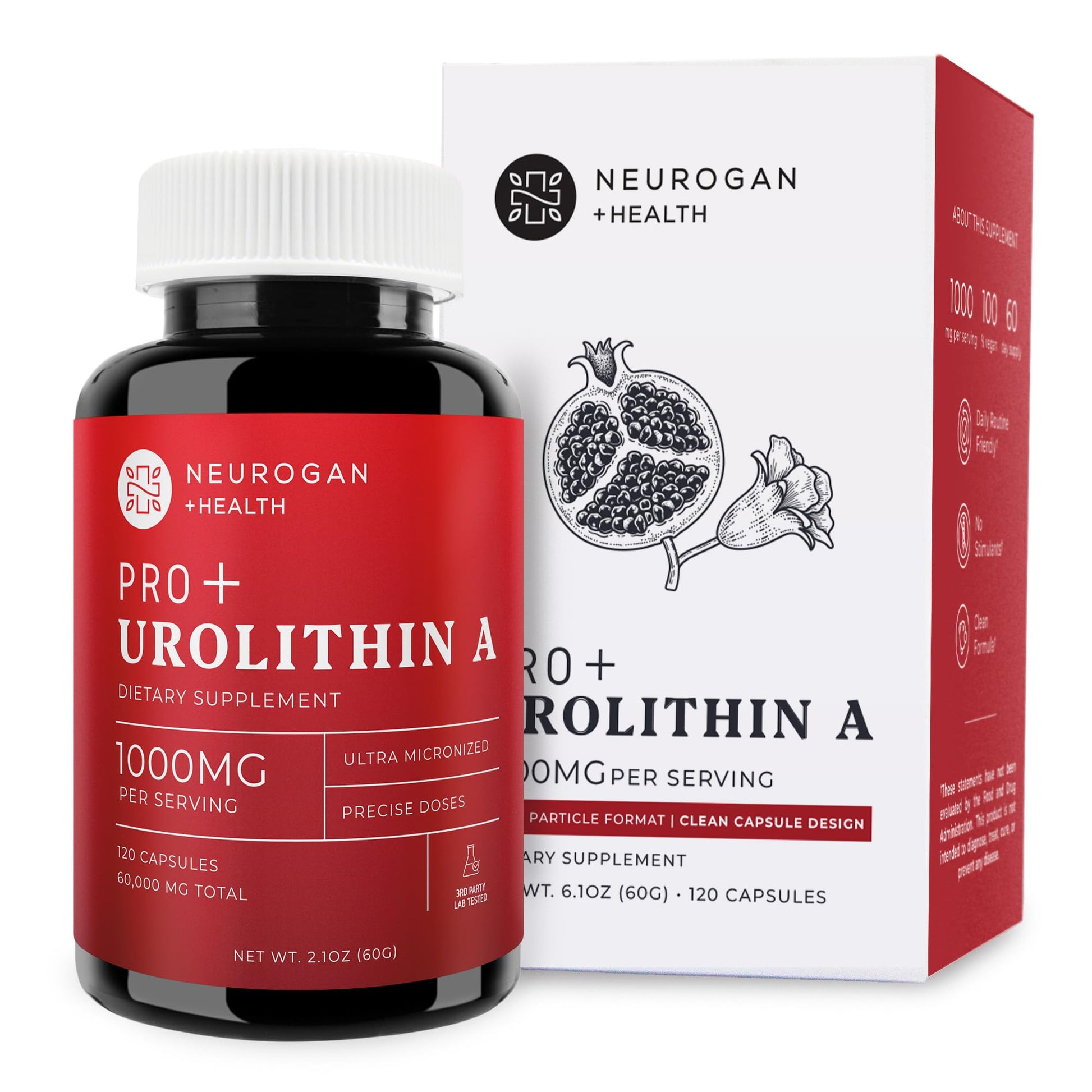 Neurogan Urolithin A PRO Capsules - 1000mg, 120 Ct - Advanced Cellular Health, Post Biotic Supplements - Ultra Micronized Urolithin A Supplement, Sourced from Pomegranate Extract Neurogan uk supplements