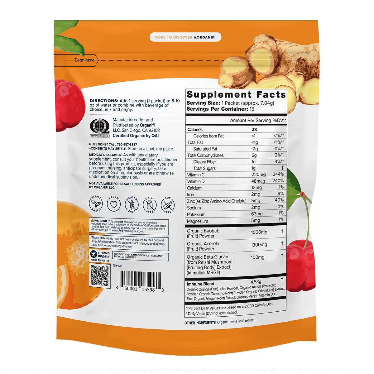 Organifi Immunity - Organic Superfood Immunity Support - 15 Single Serve Packets - Immunity Powder for T Cell Production and Upper Respiratory Health - Mushroom Beta Glucans, Vitamin C, D and Zinc Organifi uk supplements