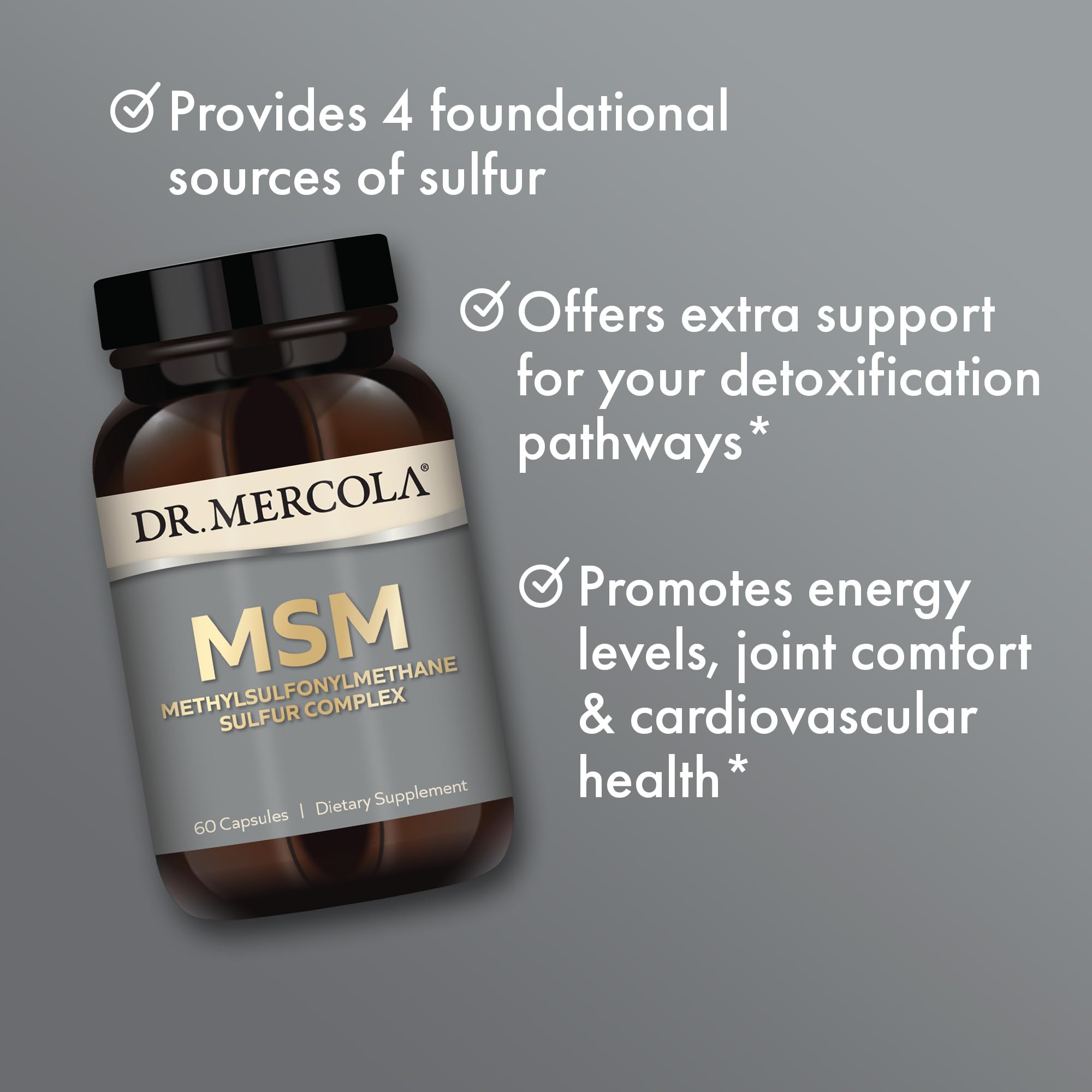 Dr. Mercola MSM Sulfur Complex - Joint Support & Cellular Health - OptiMSM - R-Alpha Lipoic Acid - TMG - Organic Sulfur Blend - 60 Capsules (30 Servings) Dr. Mercola uk supplements