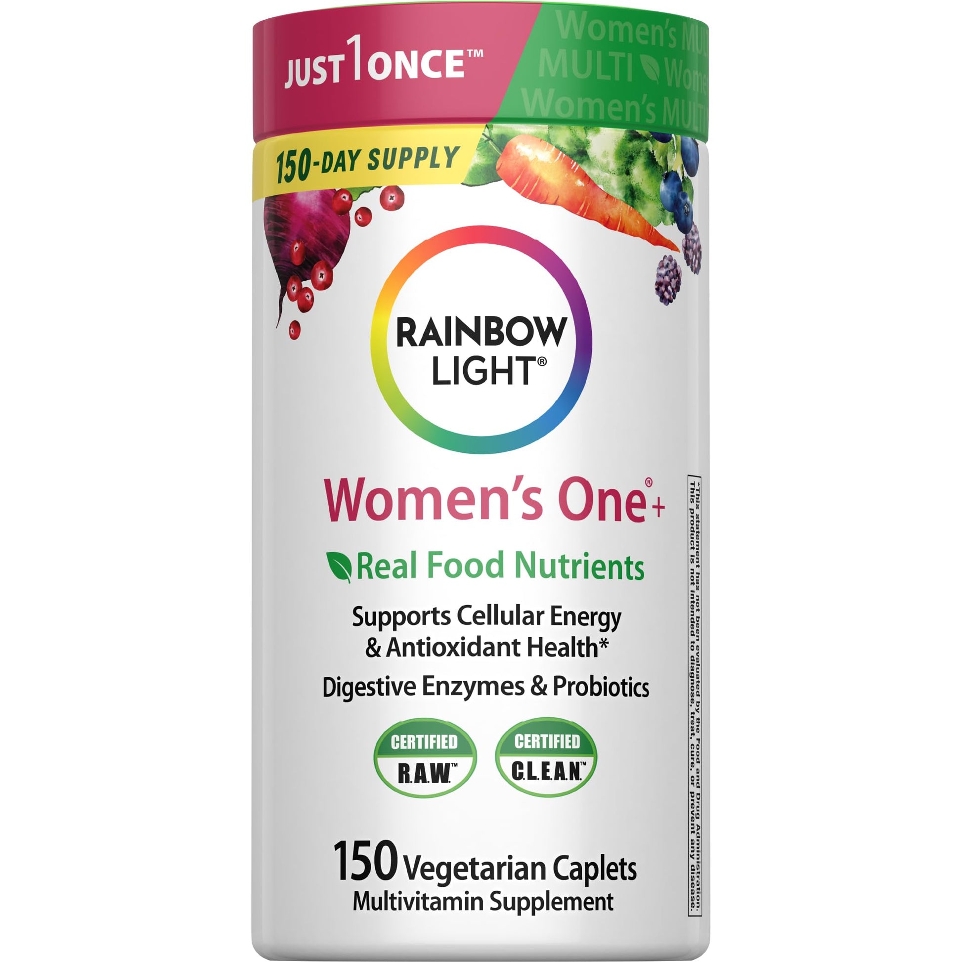 Rainbow Light Womens Multivitamin One + | 150 Caplets | Supports Cellular Energy & Antioxidant Health | Real Food Nutrients, Digestive Enzymes & Probiotics Rainbow Light uk supplements