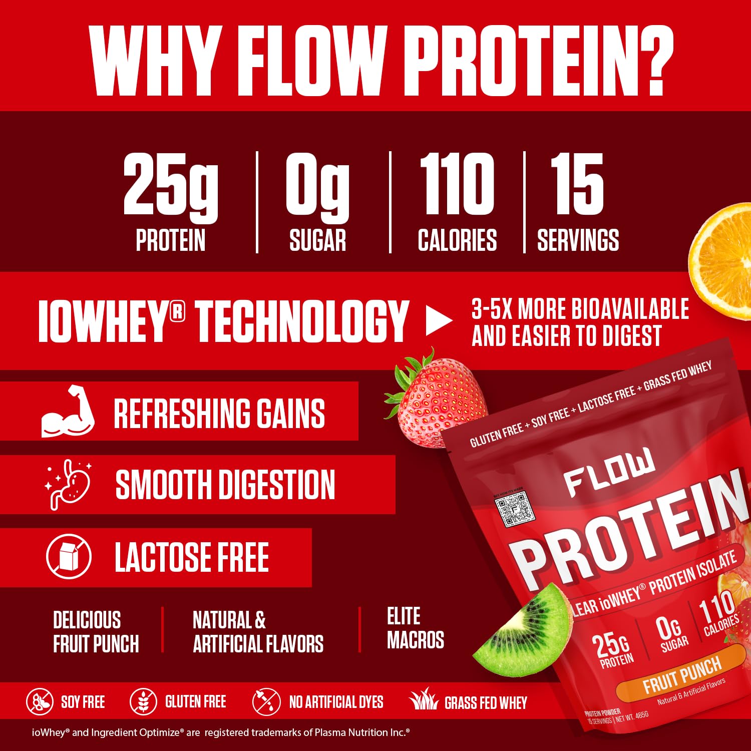 Flow Supps Clear Whey Isolate Protein Powder, Fruit Punch - 15 Servings, 25g Protein Flow Supplements uk supplements