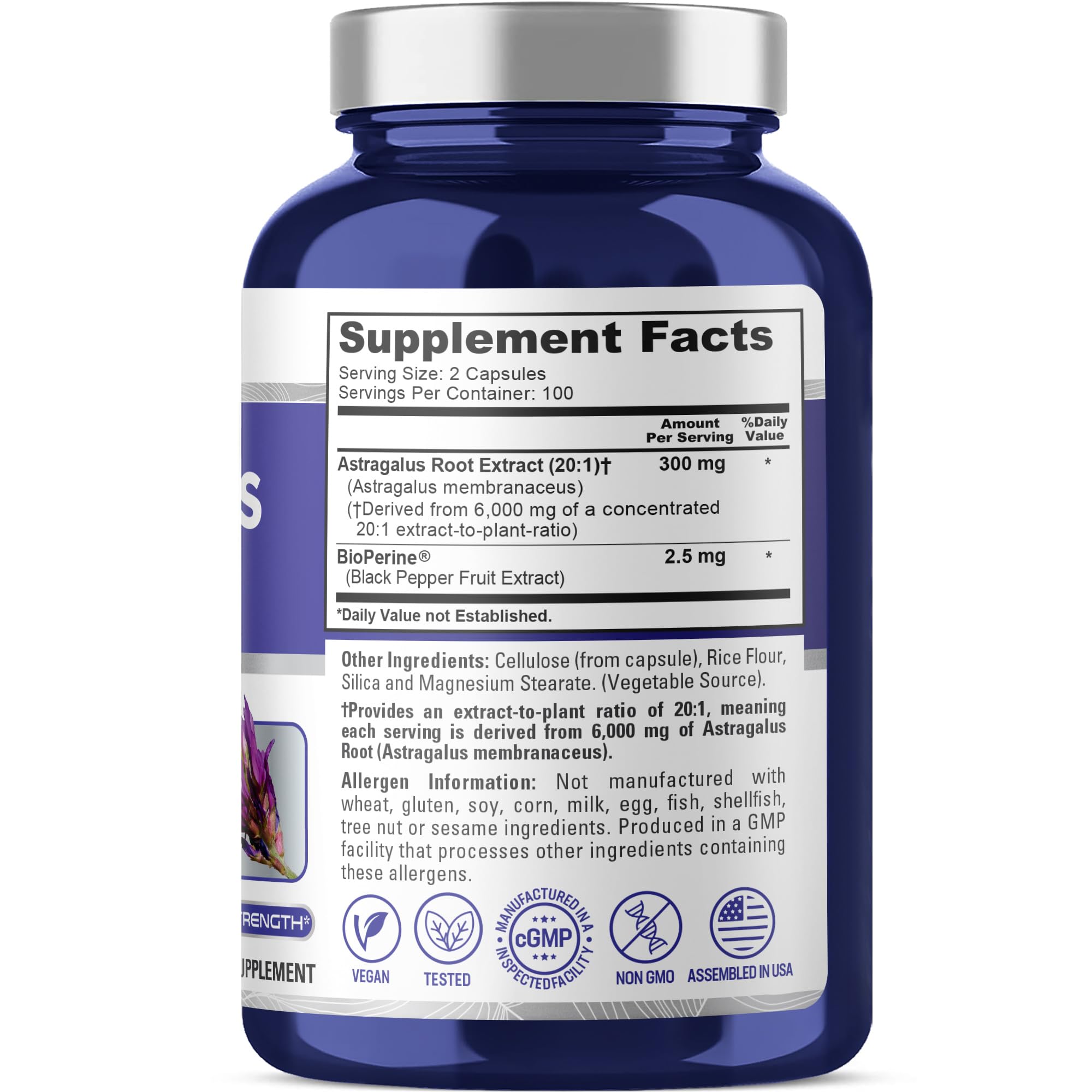 NusaPure Astragalus 20:1 Extract, 300 mg Equivalent to 6,000mg Per Serving, 200 Veggie Capsules, Vegan, Non-GMO & Bioperine NusaPure uk supplements