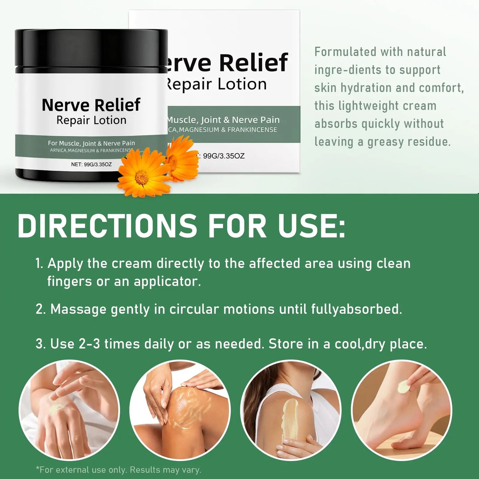 Vincofoo 2PC Nerve Relief Repair Lotion Cream, Neuropathy Lotion with Arnica, Deeply Moisturizes Skin, Keep Soft Smooth, Suitable for Muscle, Lumbar, Neck, Hands and Feet Vincofoo uk supplements