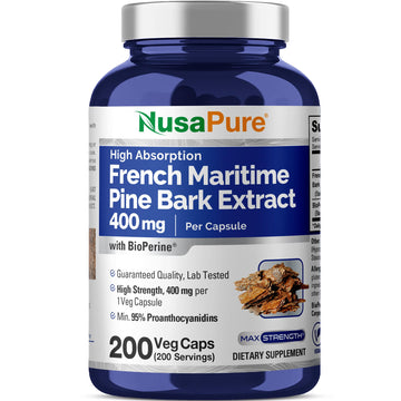NusaPure French Maritime Pine Bark Extract 400mg per Veggie Caps 200-Day Supply Bioperine Non-GMO Vegan NusaPure uk supplements