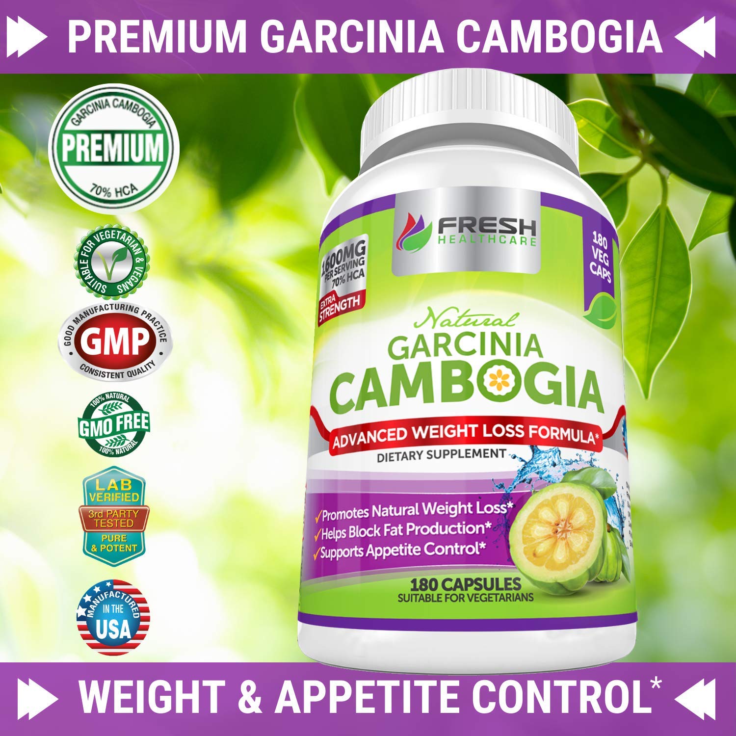 Fresh Healthcare 100% Pure Garcinia Cambogia Extract - All Natural Appetite Suppressant FRESH HEALTHCARE uk supplements