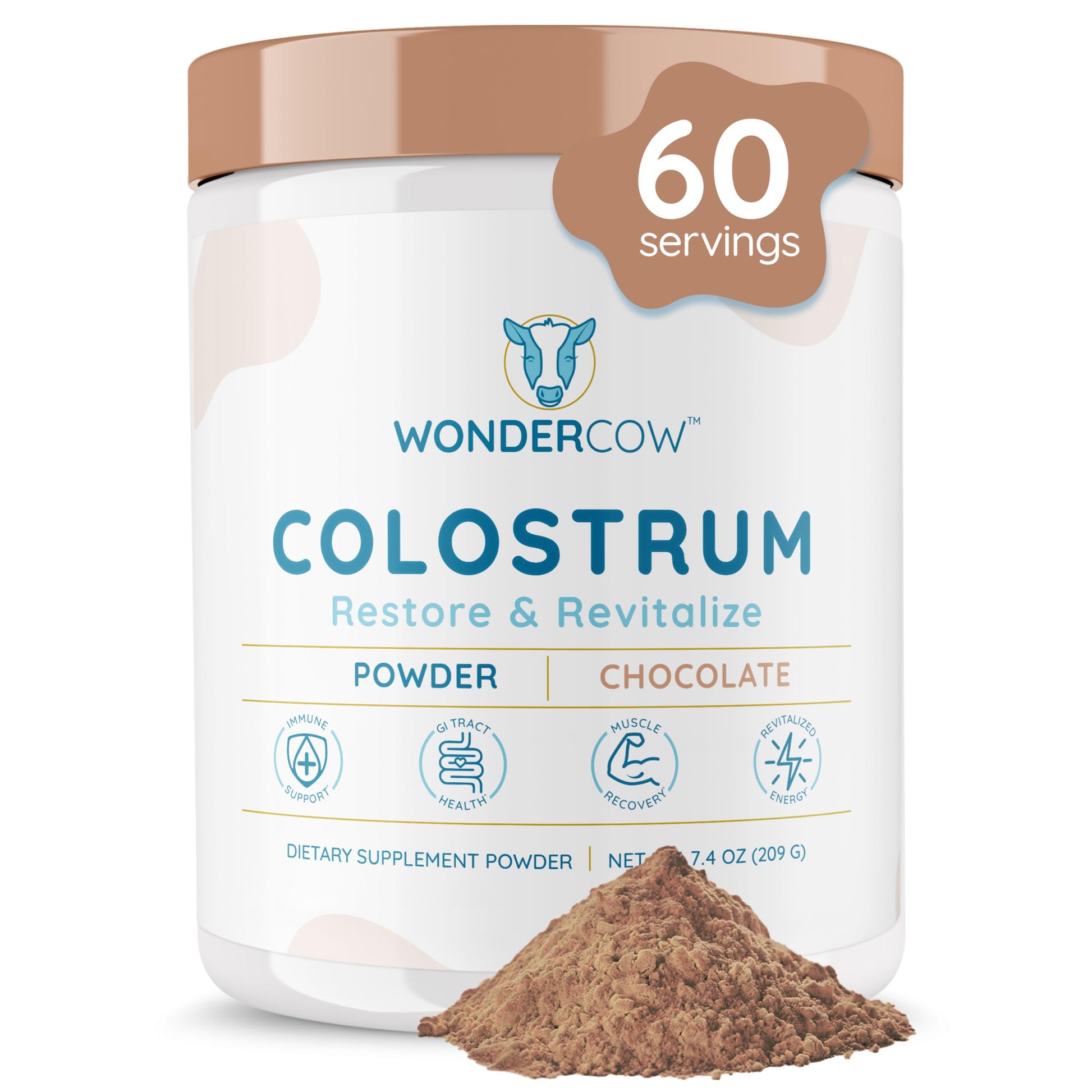 WONDERCOW Colostrum Supplement Powder for Gut Health, Immune Support & Wellness | Natural IgG Pure Whole Bovine Colostrum Superfood, Chocolate, 60 Servings WONDERCOW uk supplements