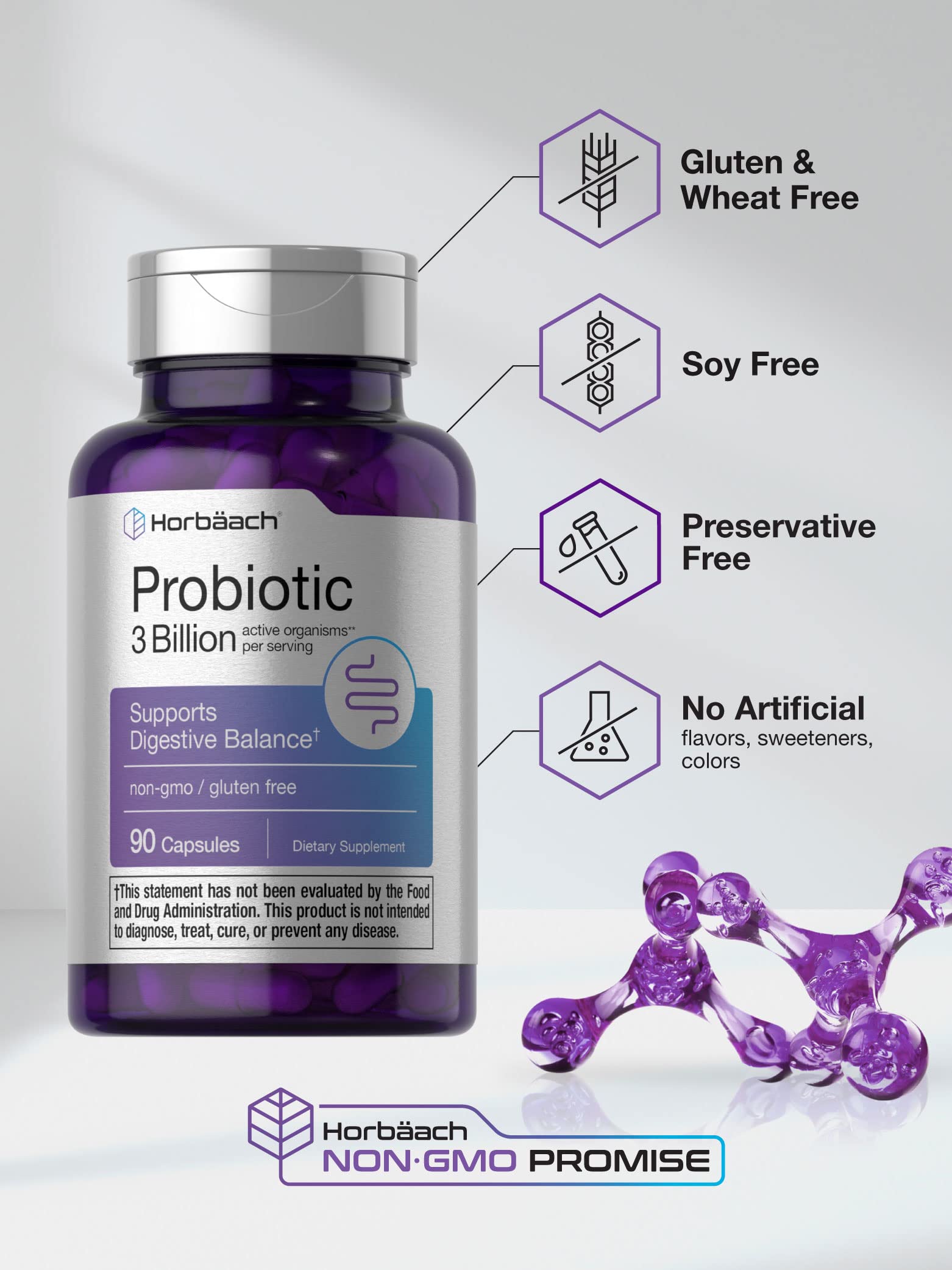 Probiotic for Women & Men's Digestive Health | 3 Billion CFU | 90 Capsules | Non-GMO Horbäach uk supplements