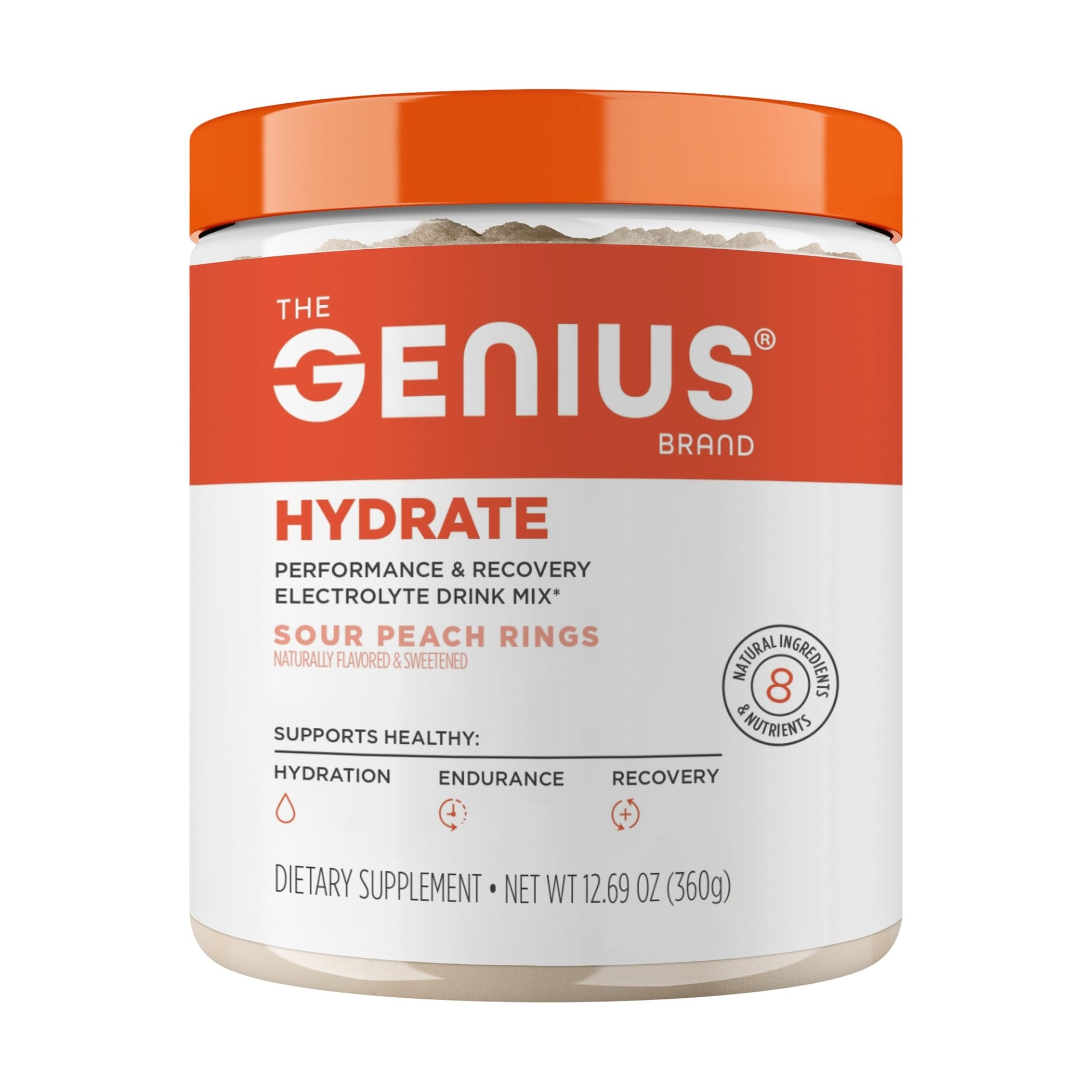 The Genius Brand Genius Hydrate - Electrolyte Supplement for Daily Hydration - Coconut Water - Sugar-Free - 8 Essential Minerals & Nutrients - Non-GMO - Sour Peach Rings - 50 Servings The Genius Brand uk supplements