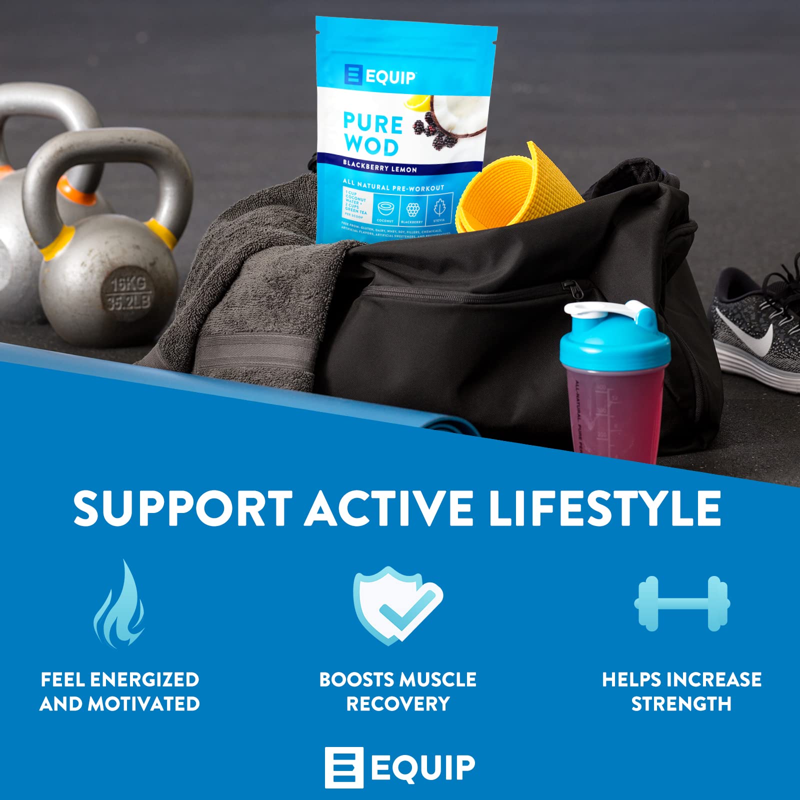 Equip Foods PureWOD All Natural Pre-Workout Powder - 200mg Green Tea Caffeine, BCAA Equip uk supplements