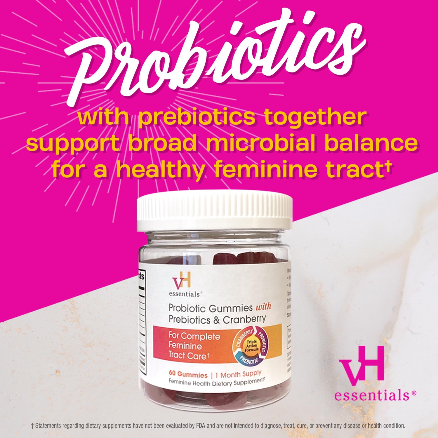 vH essentials Probiotic Gummies with Prebiotics & Cranberry, Concentrated Extract vH essentials uk supplements