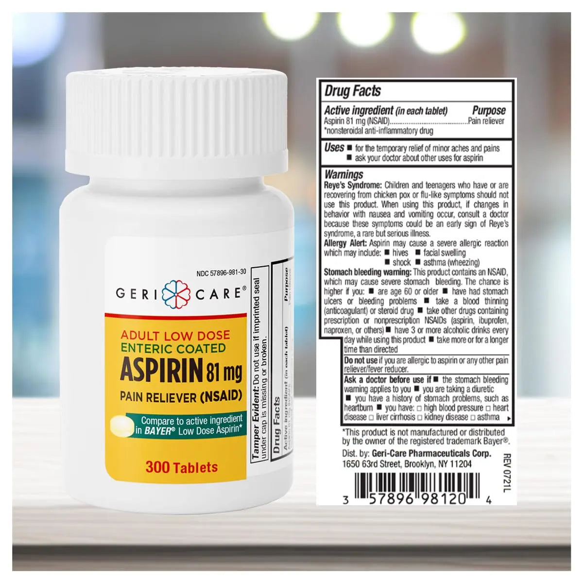 GeriCare Aspirin 81mg Adult Low Dose, Pain Reliever - Enteric Coated Tablets for Enhanced Absorption and Gentle Digestion – Supports Blood Flow, Reduces Inflammation, 300 Count (Pack of 1) GeriCare uk supplements