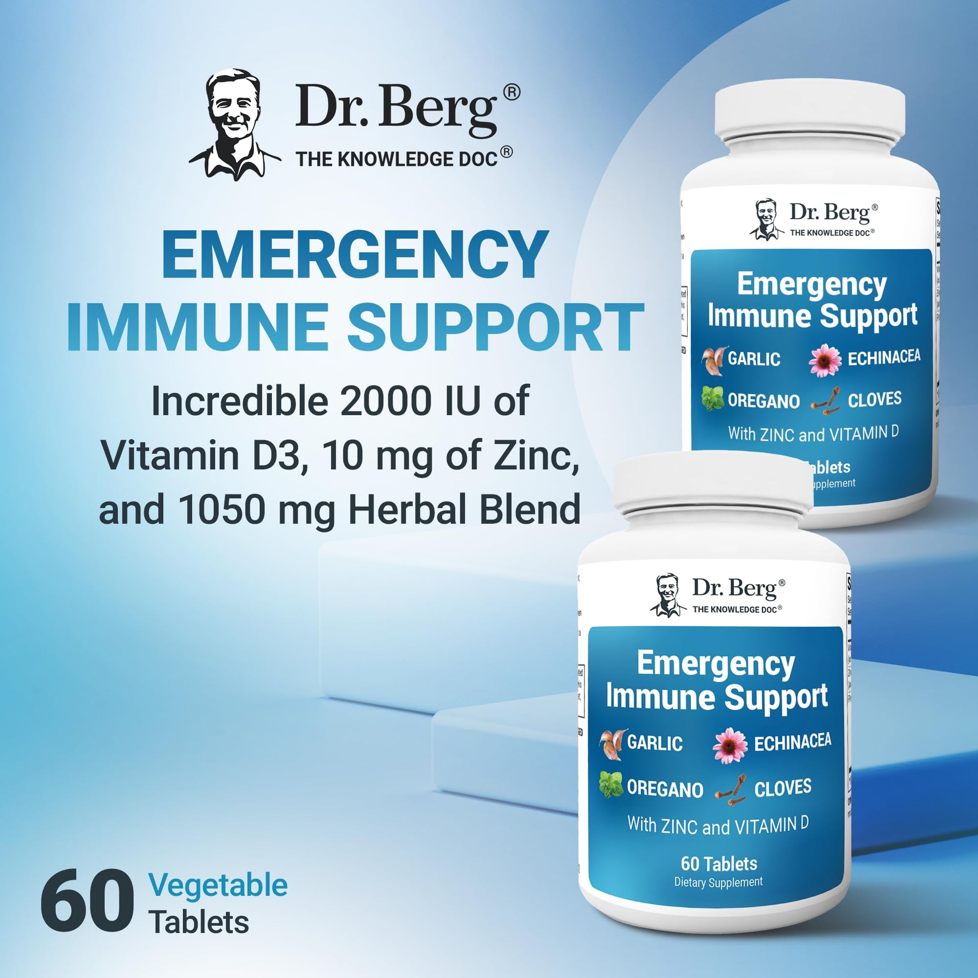 Dr. Berg Emergency Immune Support w/Echinacea - Potent Blend of Herbal Extracts (Warning: Strong Herbal Smells) - Immune Support Supplement Includes 2,000 IUs of Vitamin D & 10mg of Zinc - 60 Tablets Dr. Berg Nutritionals uk supplements