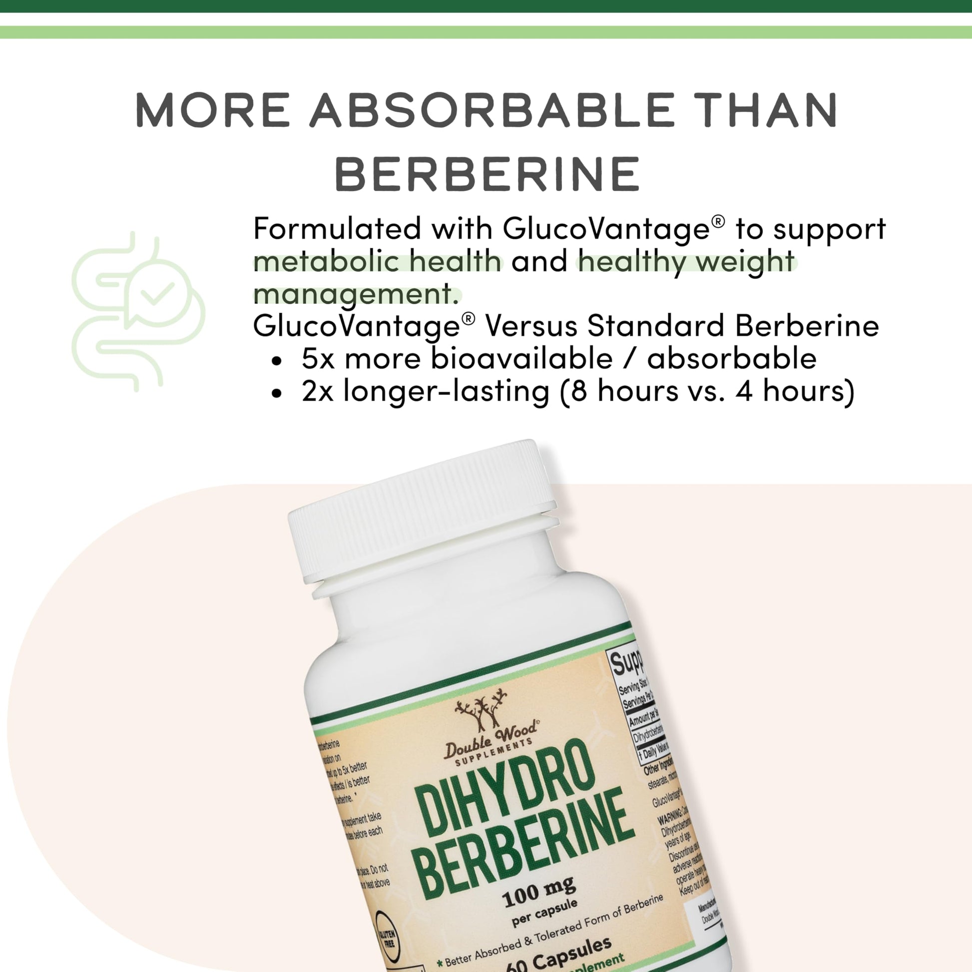 Dihydroberberine Supplement 100mg, 60 Capsules (Patented GlucoVantage Super Berberine, May be 5X More Effective Than Berberine with Less Side Effects) Third Party Tested, Vegan Safe by Double Wood Double Wood Supplements uk supplements