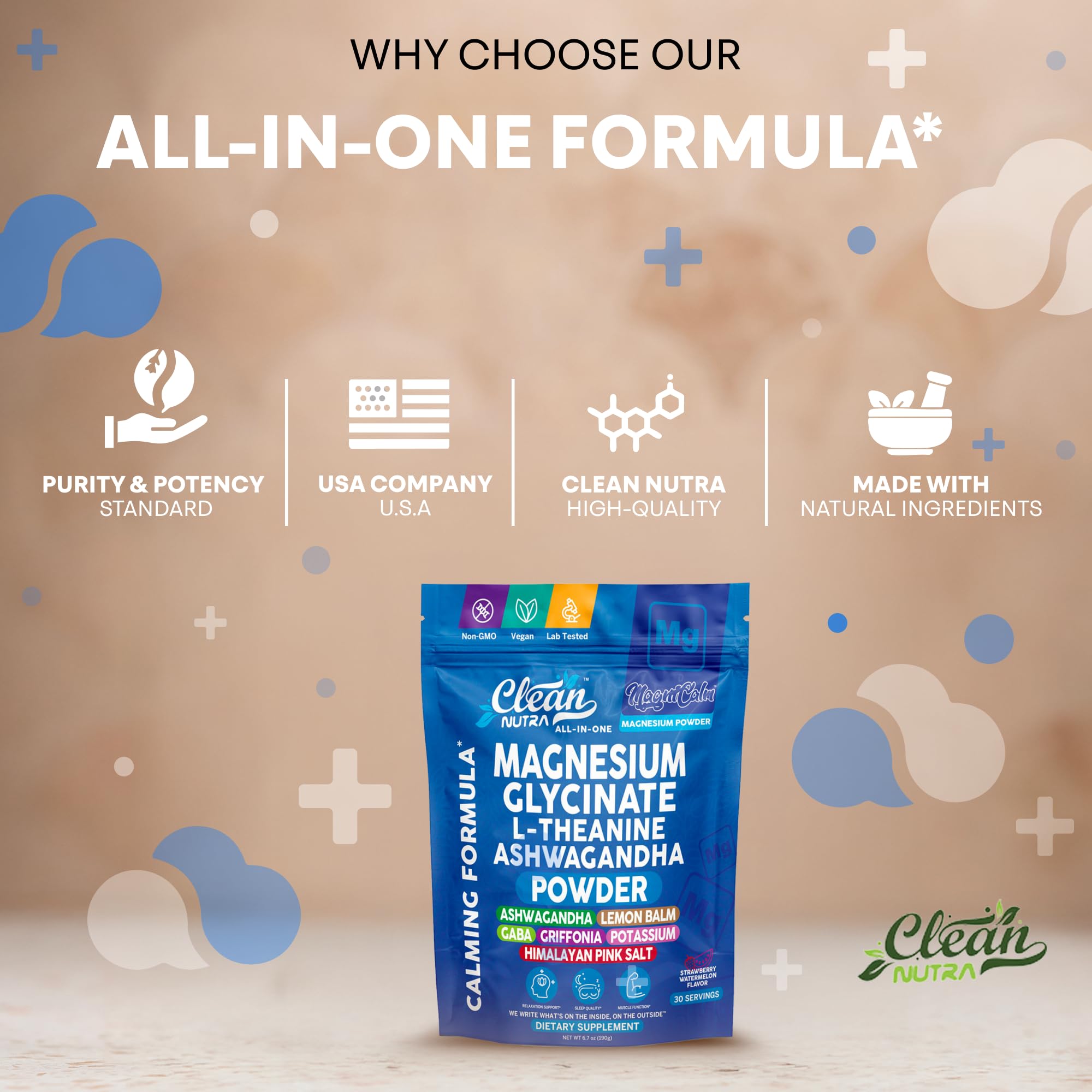 Magnesium Glycinate Powder Supplement + L Theanine Ashwagandha Glycine Apigenin Lemon Balm GABA 5HTP Pink Salt Potassium L Tryptophan Calcium | Powdered Sleep Aid Calm Trace Minerals Vitamin Clean Nutraceuticals uk supplements