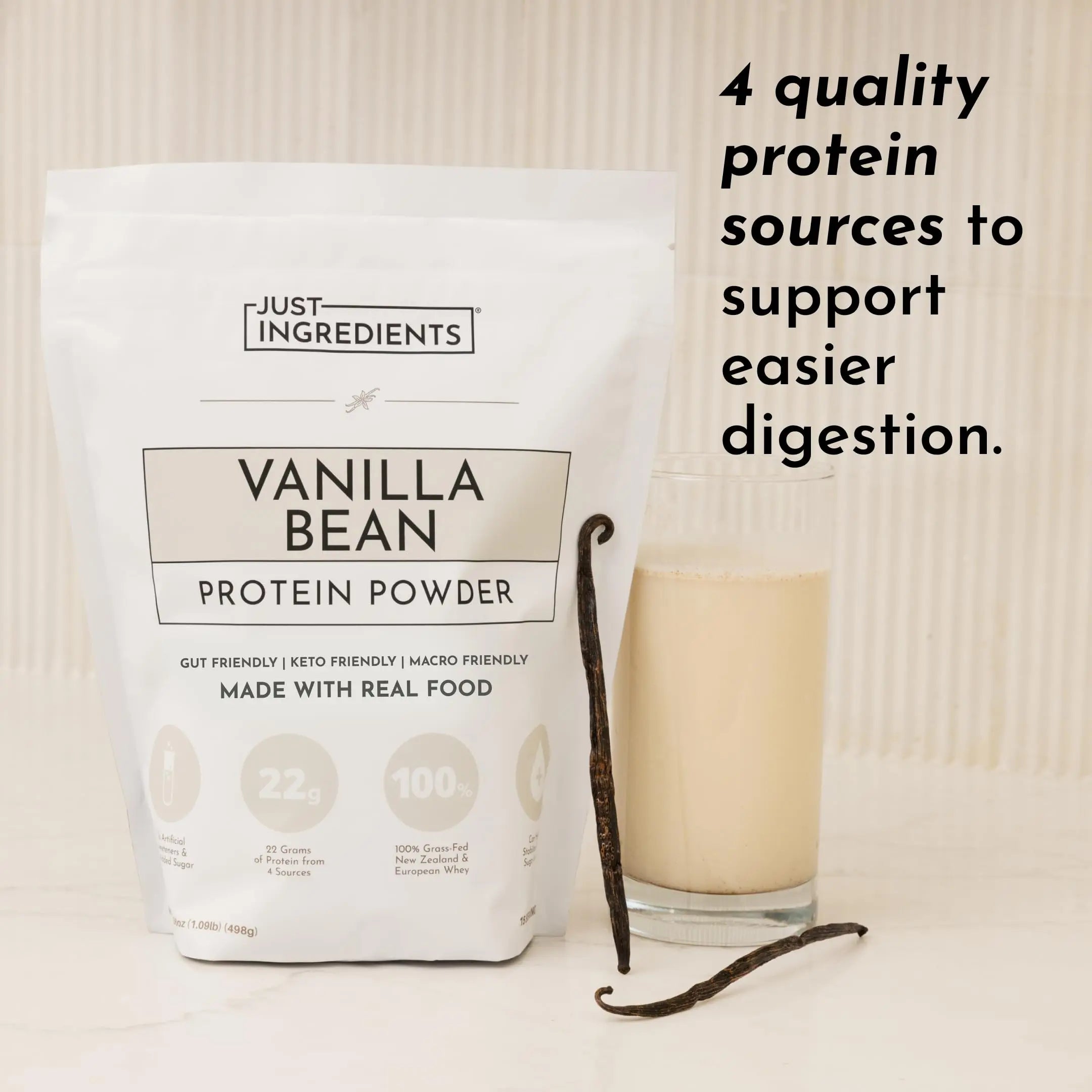 JUST INGREDIENTS Vanilla Protein Powder - Grass-Fed Whey Blend, Organic, Gluten Free, Dairy Free, Soy Free - 15 Servings, 22g Protein JUST INGREDIENTS uk supplements
