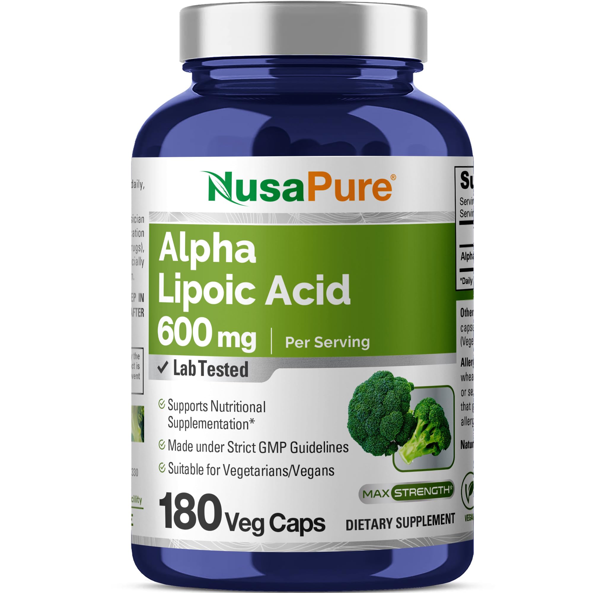 NusaPure Alpha Lipoic Acid 600 mg per Serving 180 Veggie Capsules (Vegetarian, Non-GMO, Vegan) NusaPure uk supplements