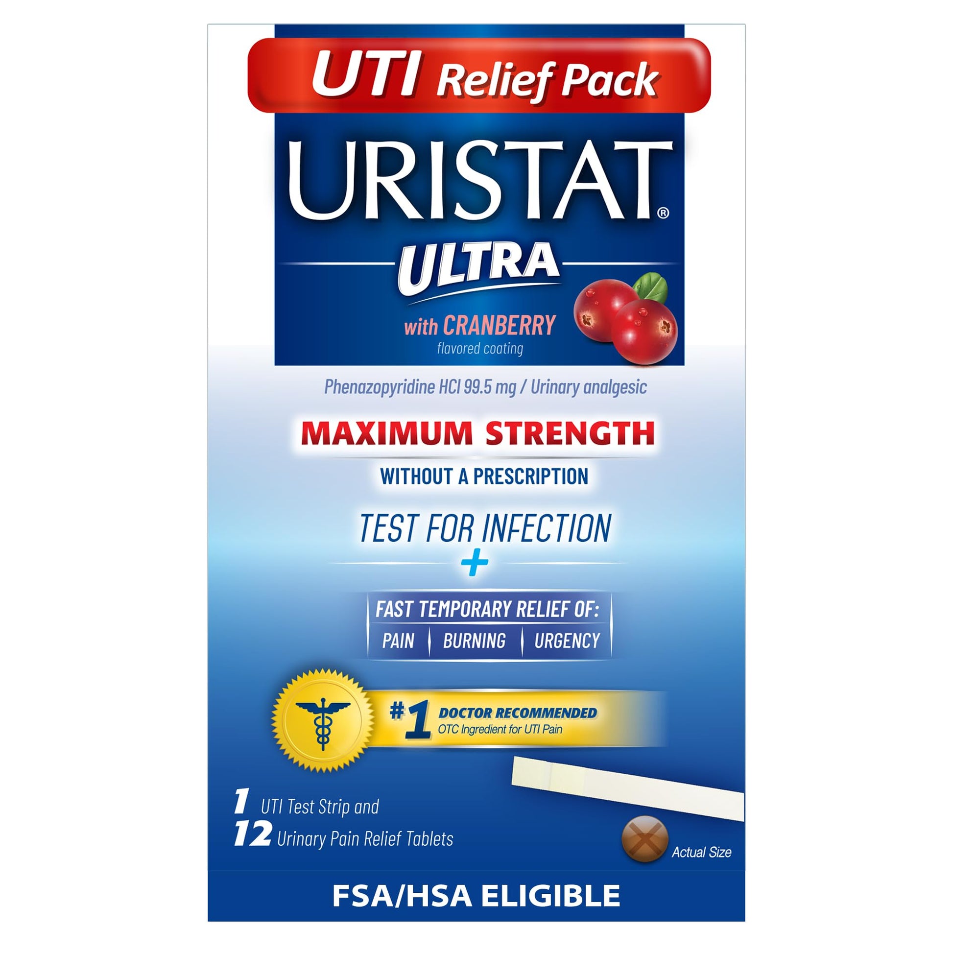 Uristat Ultra Strength Urinary Tract Infection Treatments and Test Relief Kit – 1 UTI Test Strip & 12 Cranberry Flavor Relief Tablets to Ease Urinary Pain, Burning & Urgency URISTAT uk supplements