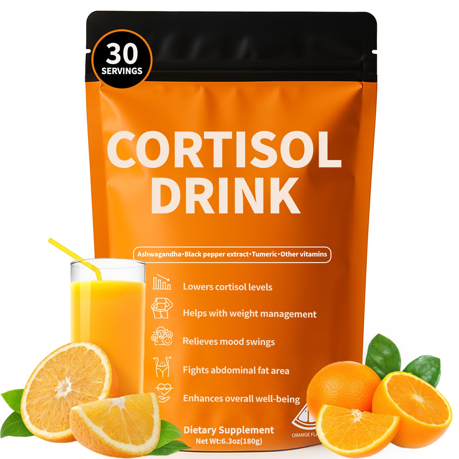 Cortisol Drink Powder - Natural Cortisol Supplements for Ashwagandha, L-Theanine, Turmeric Root, Black Pepper Extract, Relaxation, Focus, Mental Clarity oviaapo uk supplements