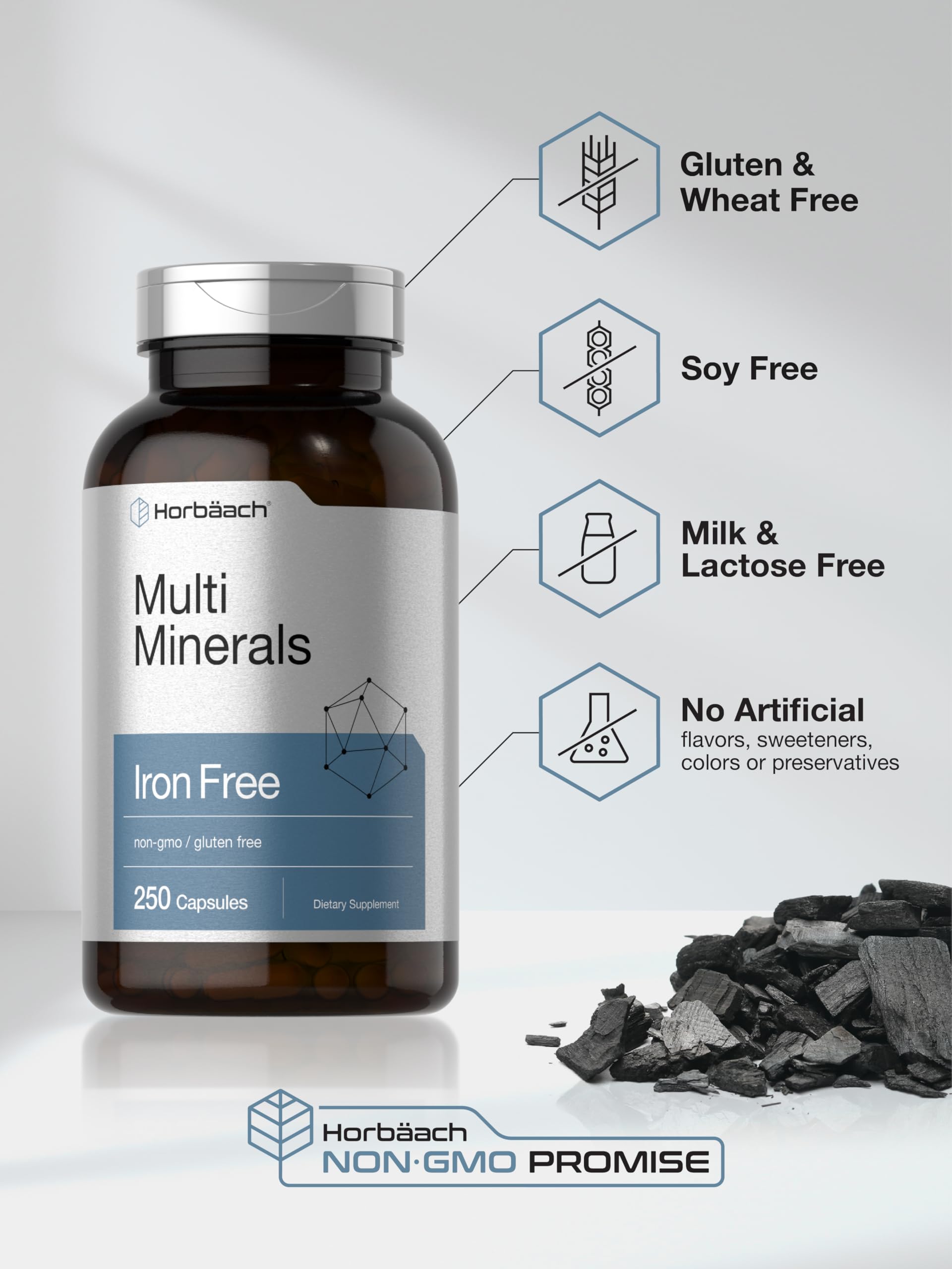 Horbäach Multi Minerals Supplement | 250 Capsules | Iron Free | Daily Mineral Complex for Men and Women | Non-GMO & Gluten Free Horbäach uk supplements