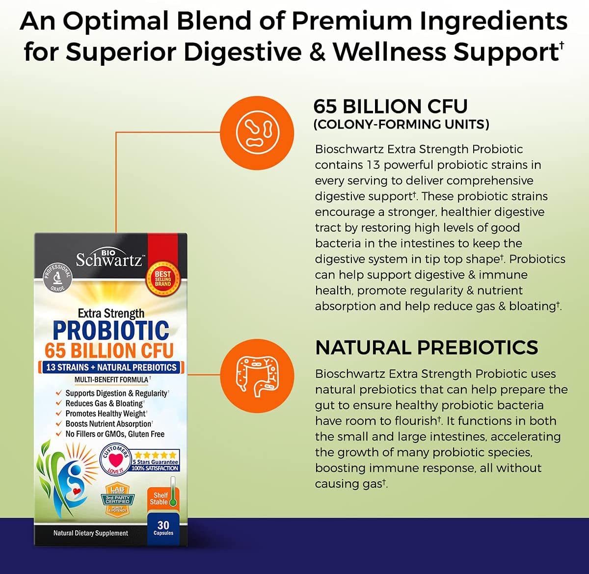 Probiotic 65 Billion - Probiotics with Prebiotic for Women & Men - Lactobacillus BioSchwartz uk supplements