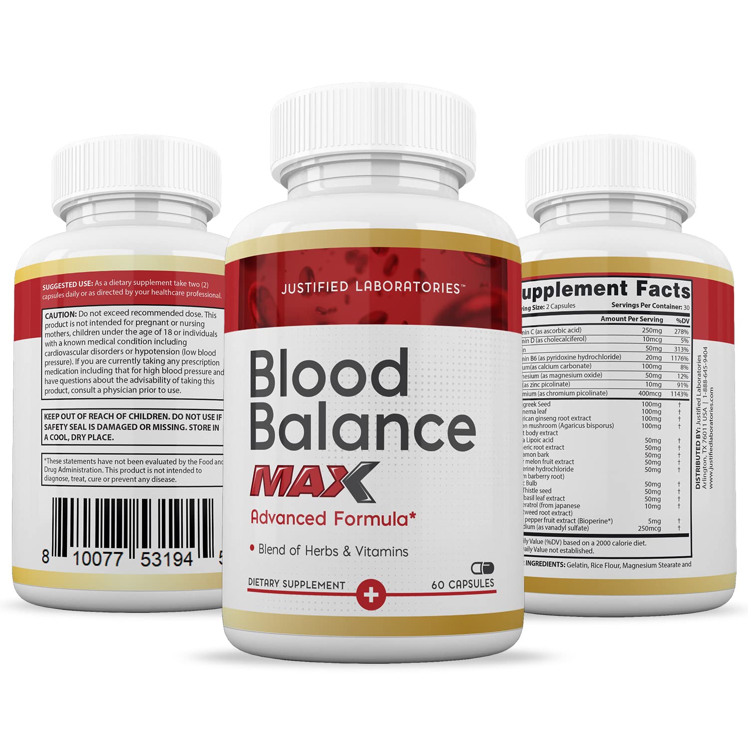 Justified Laboratories (2 Pack Blood Balance Max 1295MG Formula Supplement Pills 120 Capsules Justified Laboratories uk supplements