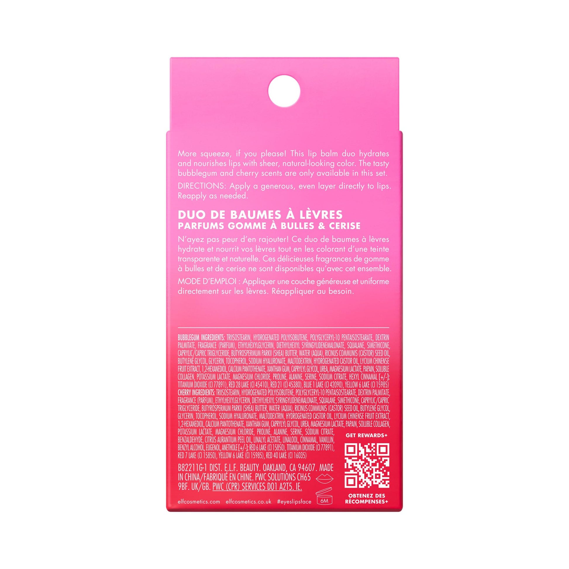 e.l.f. Squeeze Me More Lip Balm Duo, Moisturizing Balm For A Sheer Tint Of Color, Made With Hyaluronic Acid, Vegan & Cruelty-Free, Cherry & Bubblegum e.l.f. uk supplements